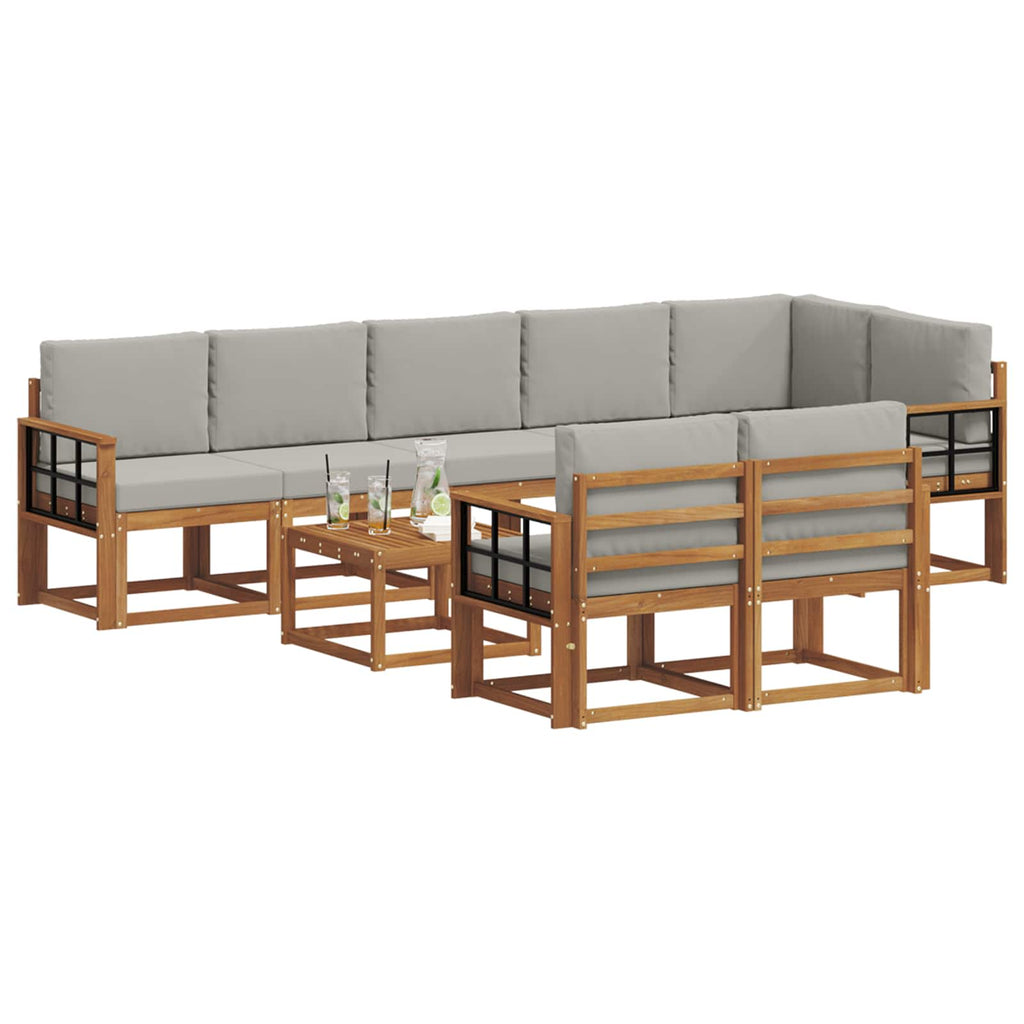 vidaXL Zestaw sof na zewnątrz z poduszką 9 pcs Naturalny i Jasny Szary