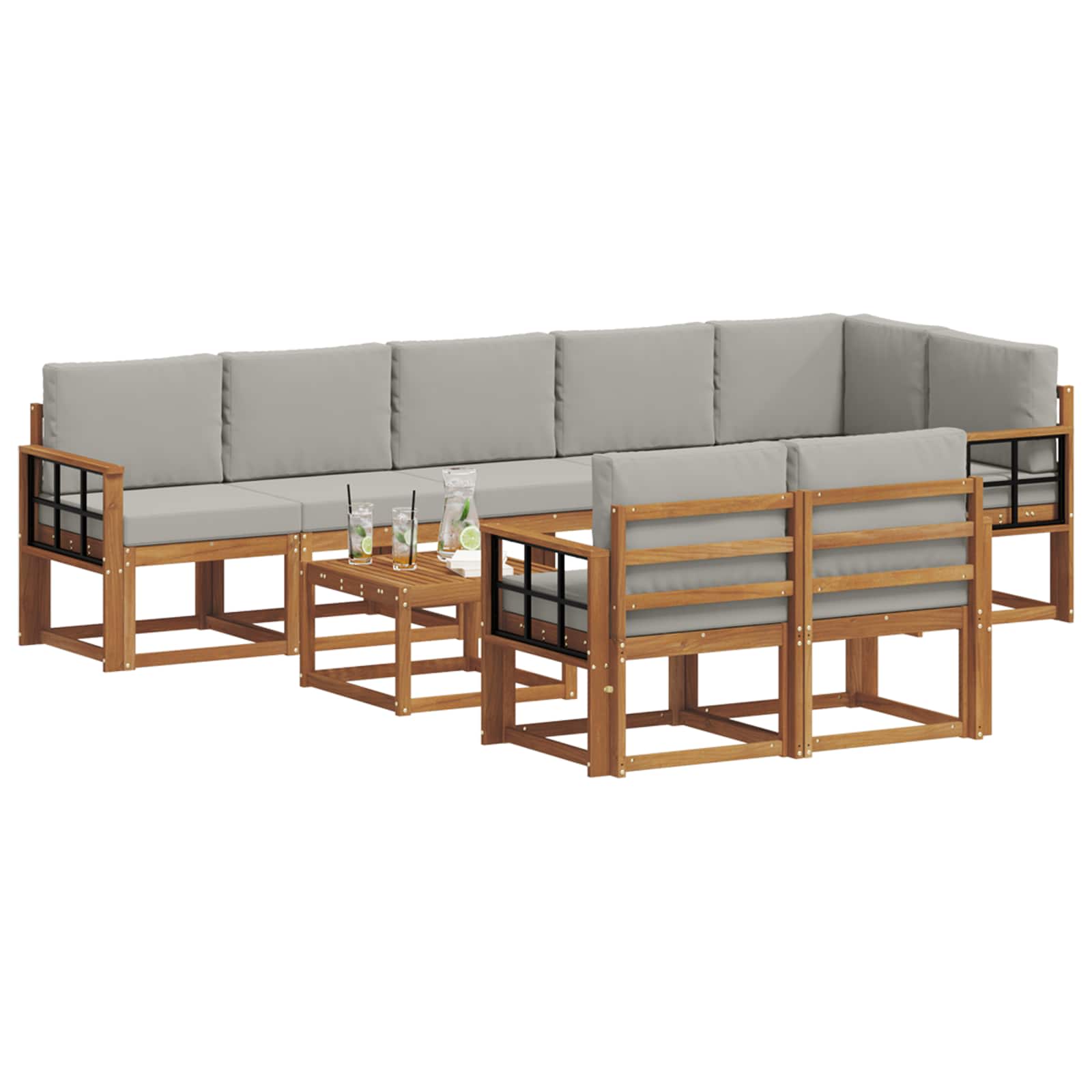 vidaXL Zestaw sof na zewnątrz z poduszką 9 pcs Naturalny i Jasny Szary