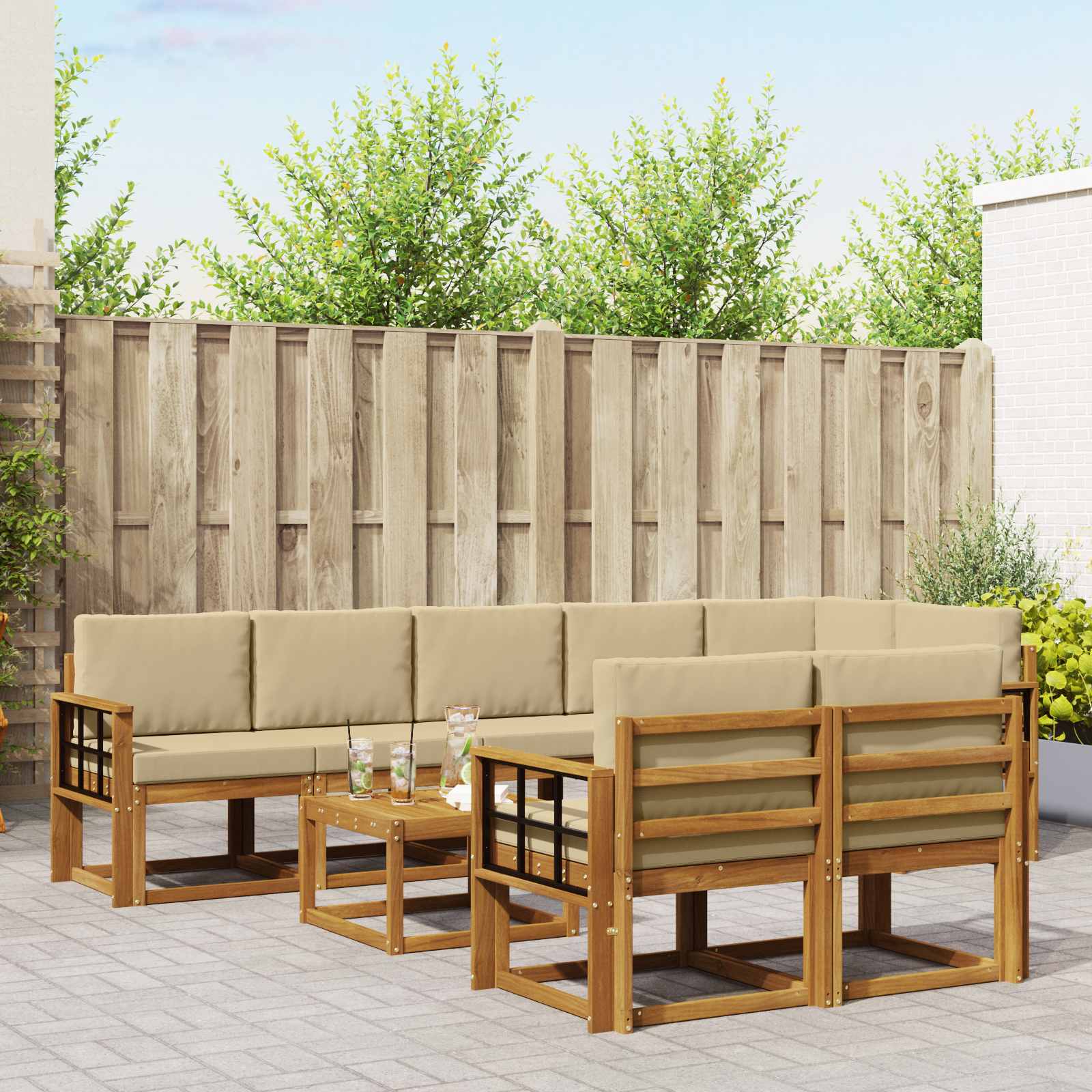 vidaXL Zestaw sof na zewnątrz z poduszką 9 pcs Naturalny i Beżowy