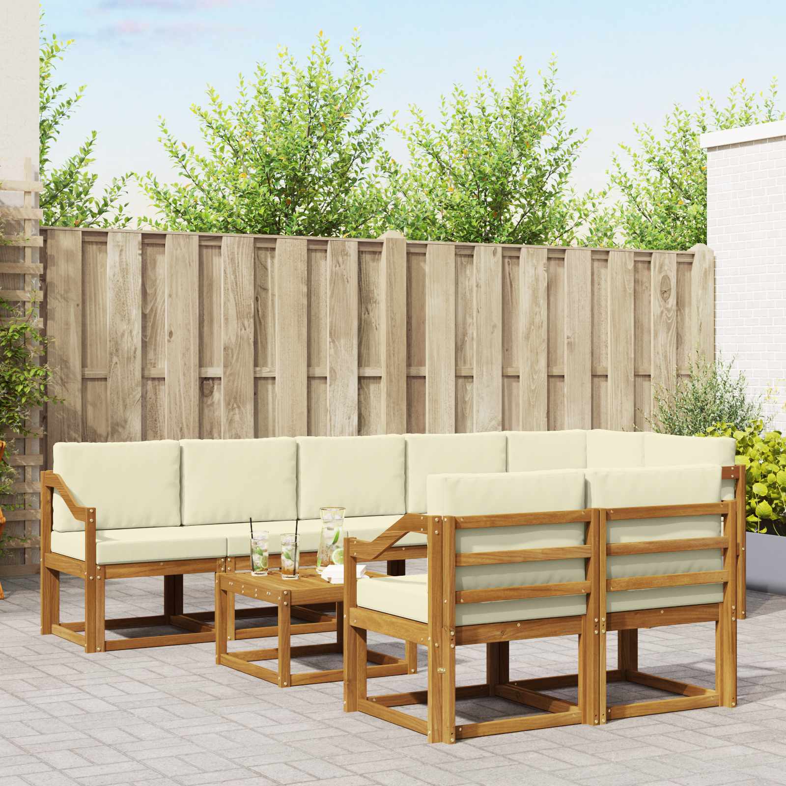 vidaXL Zestaw sof na zewnątrz z poduszką 9 pcs Naturalny i Kremowy