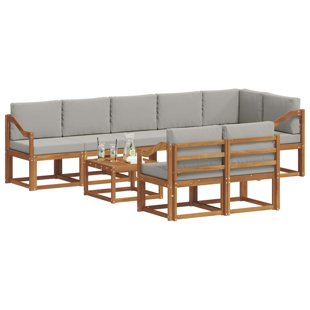 vidaXL Zestaw sof na zewnątrz z poduszką 9 pcs Naturalny i Jasny Szary