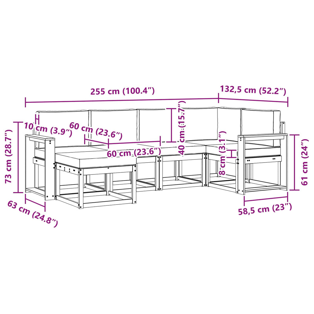 vidaXL Zestaw sof na zewnątrz z poduszką 6 pcs Naturalny i Beżowy