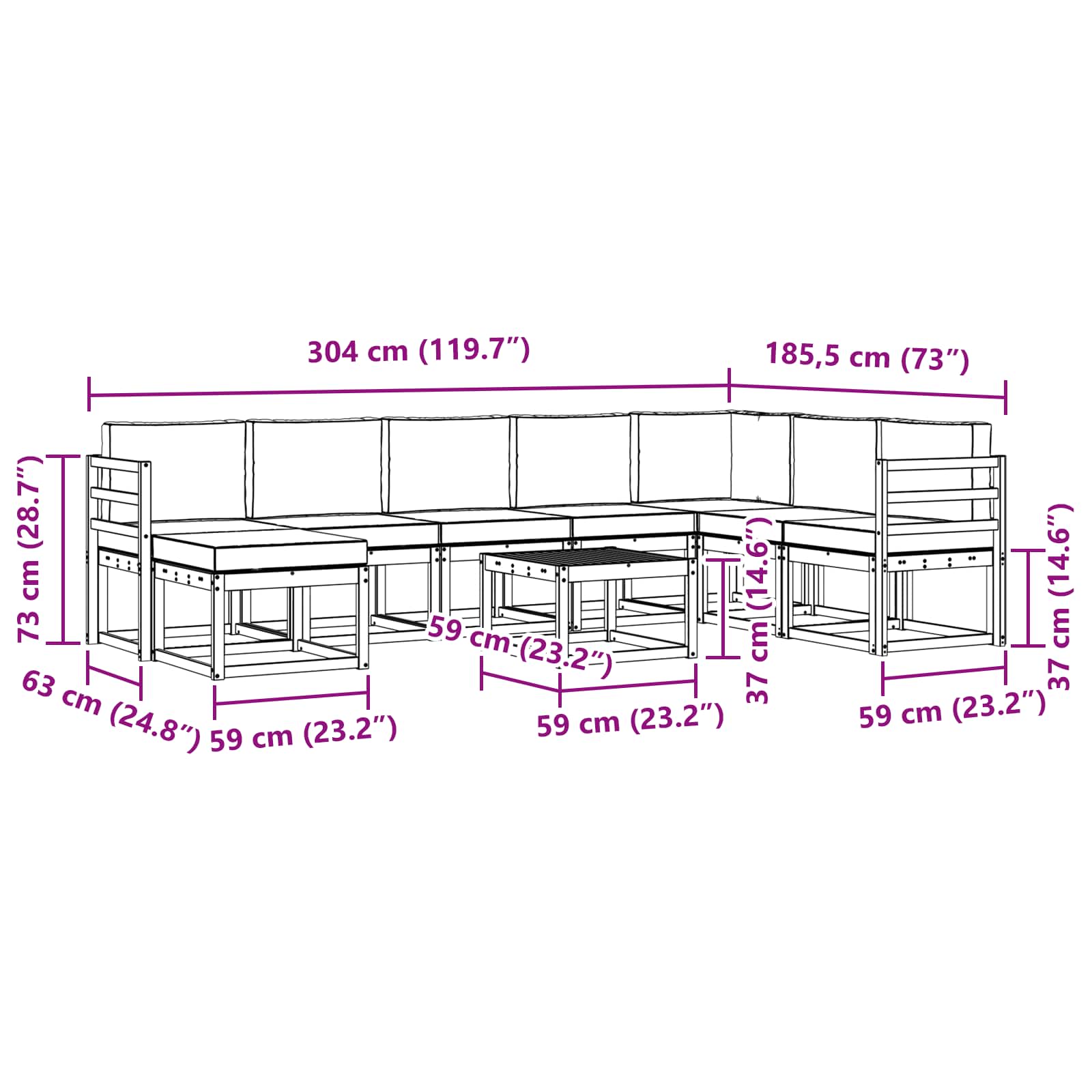 vidaXL Zestaw sof na zewnątrz z poduszką 9 pcs Naturalny i Kremowy