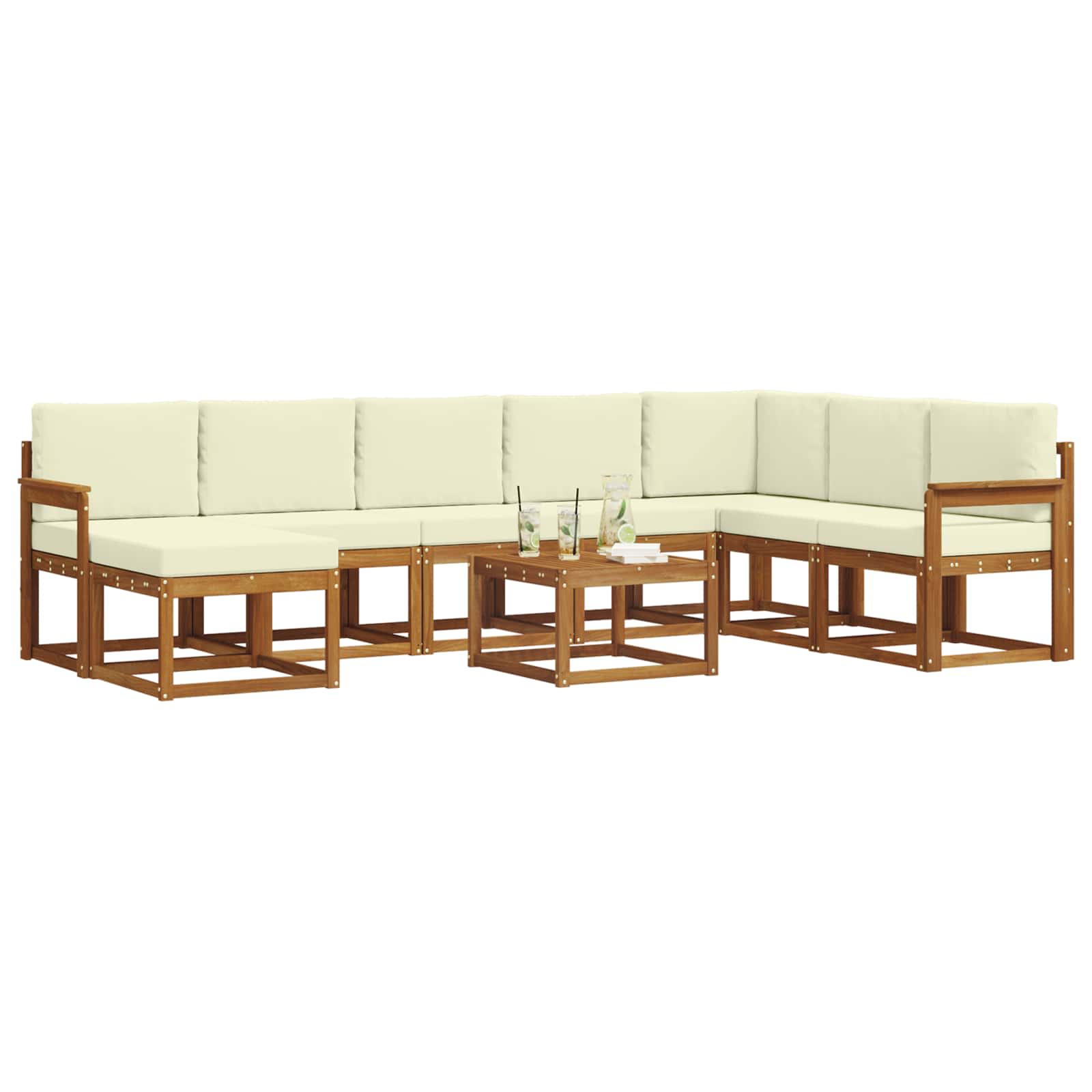 vidaXL Zestaw sof na zewnątrz z poduszką 9 pcs Naturalny i Kremowy