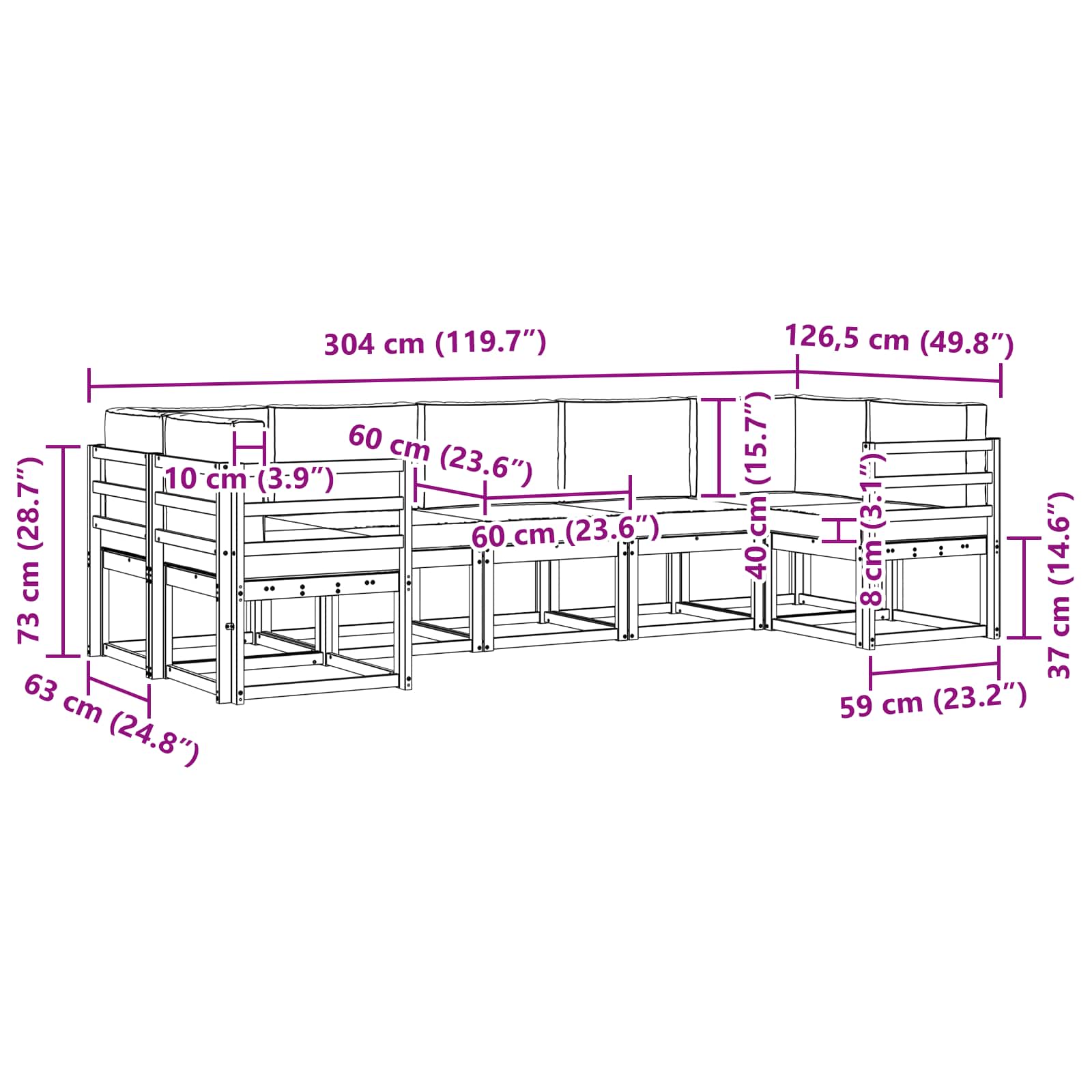 vidaXL Zestaw sof na zewnątrz z poduszką 7 pcs Naturalny i Kremowy
