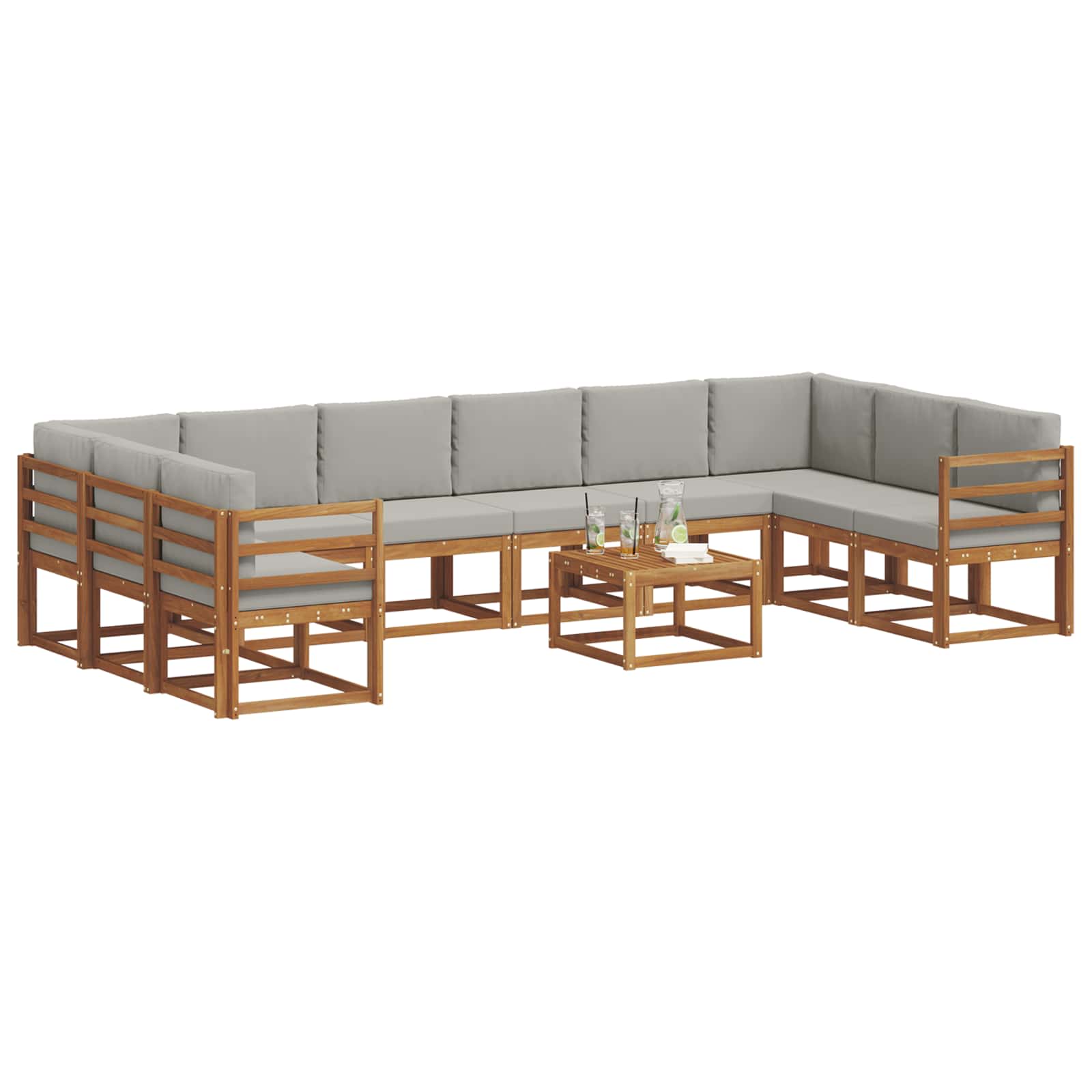 vidaXL Zestaw sof na zewnątrz 11 pcs Naturalny i Jasny Szary