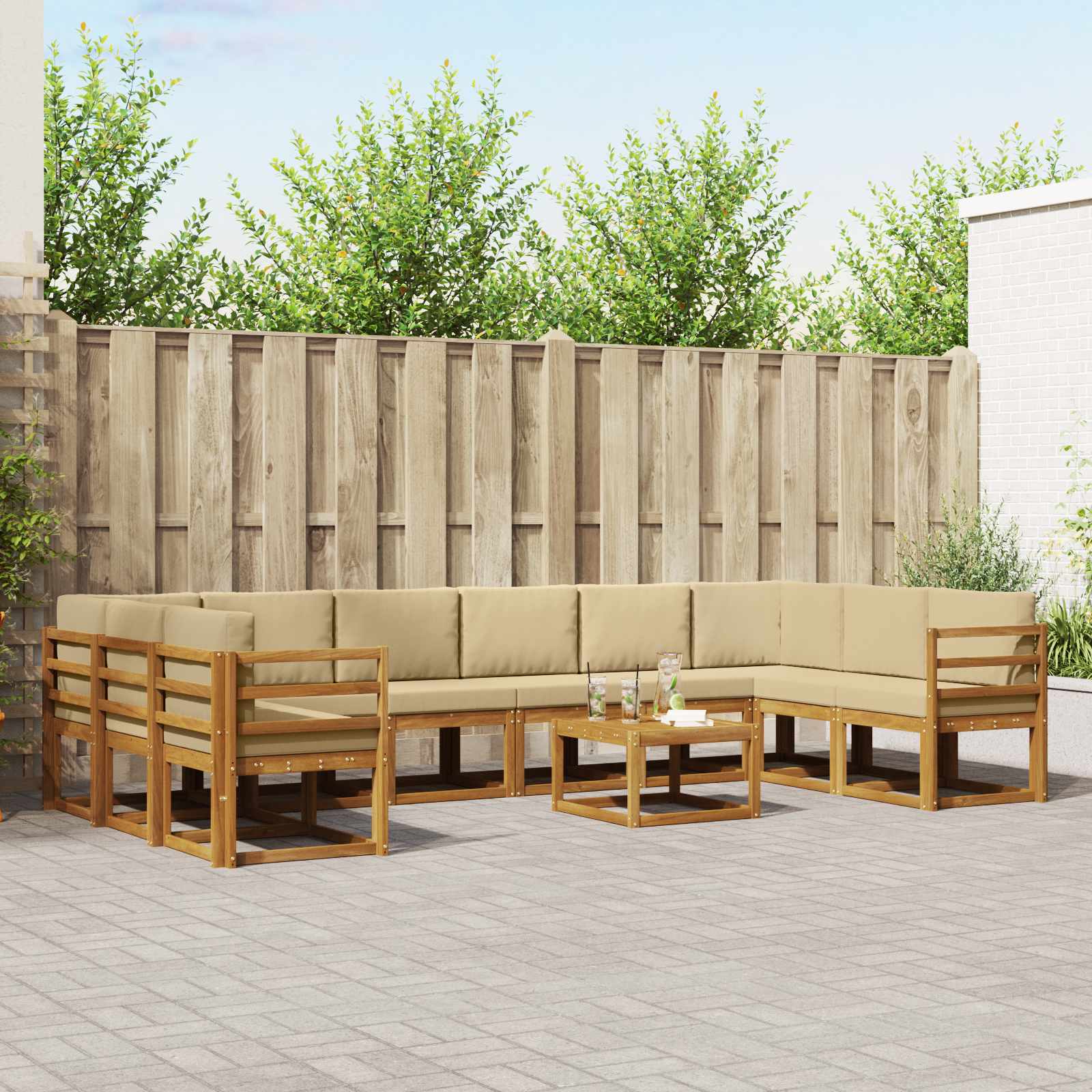 vidaXL Zestaw sof na zewnątrz z poduszką 11 pcs Naturalny i Beżowy