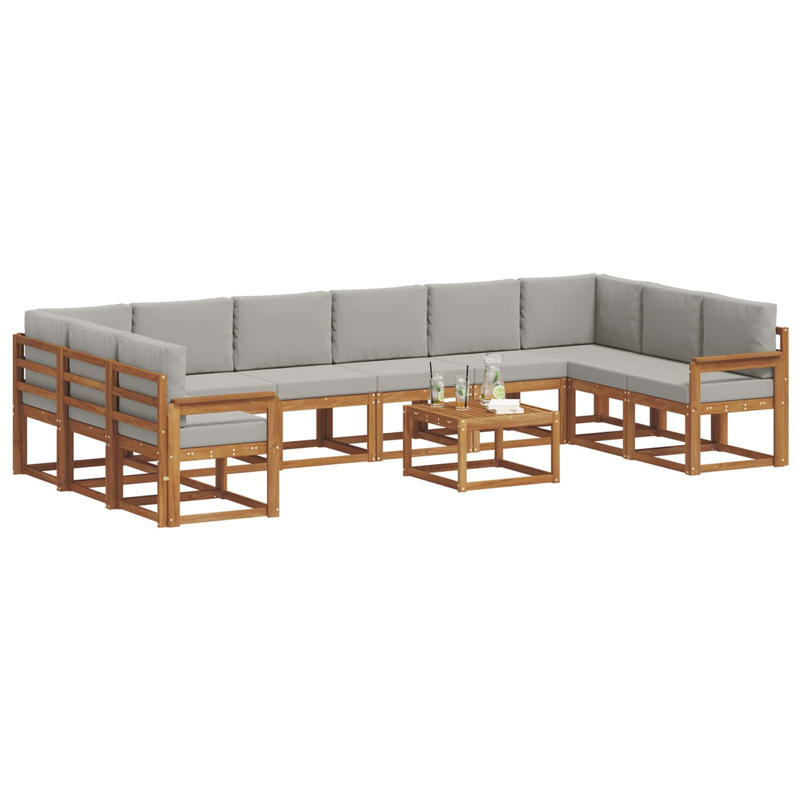 vidaXL Zestaw sof na zewnątrz 11 pcs Naturalny i Jasny Szary