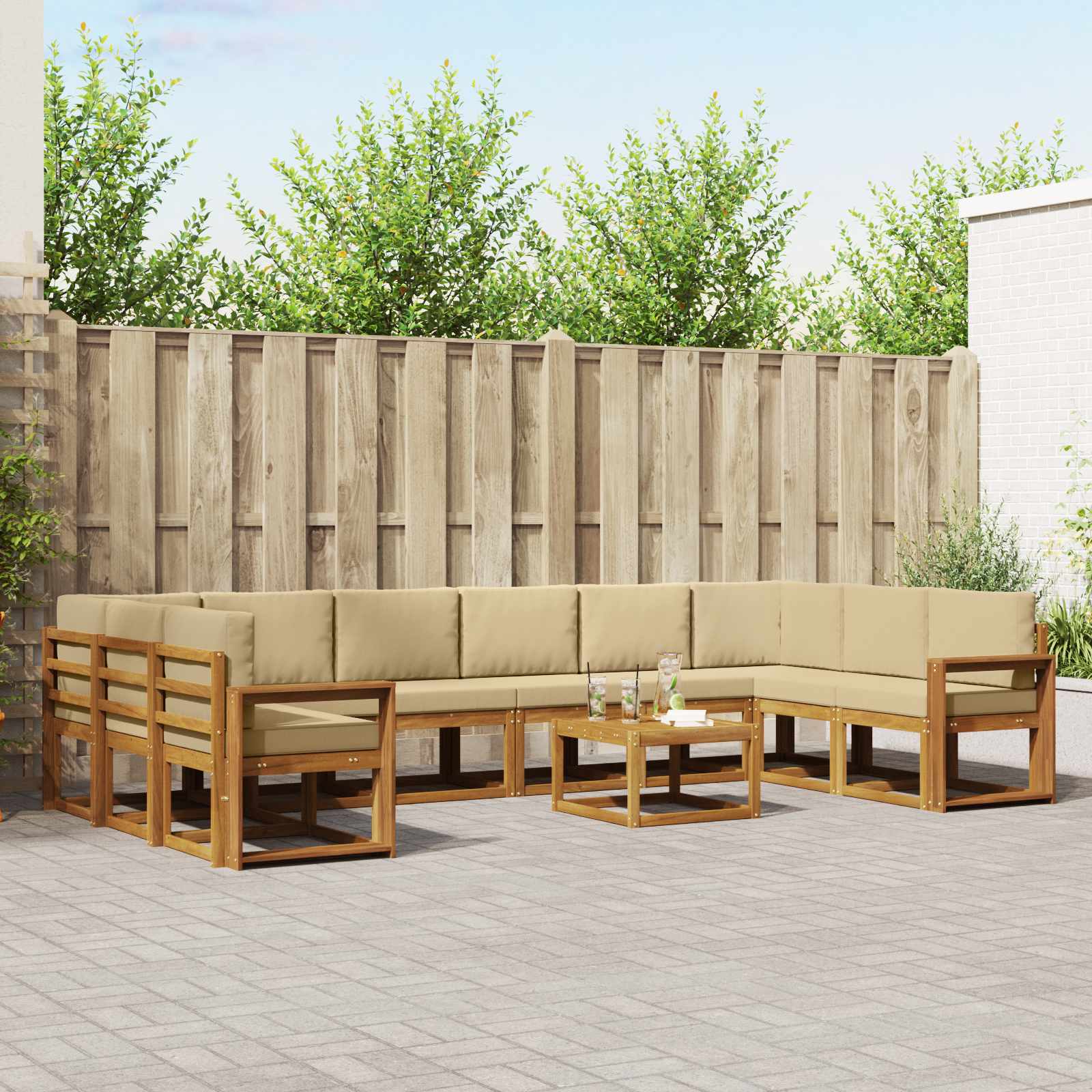 vidaXL Zestaw sof na zewnątrz z poduszką 11 pcs Naturalny i Beżowy