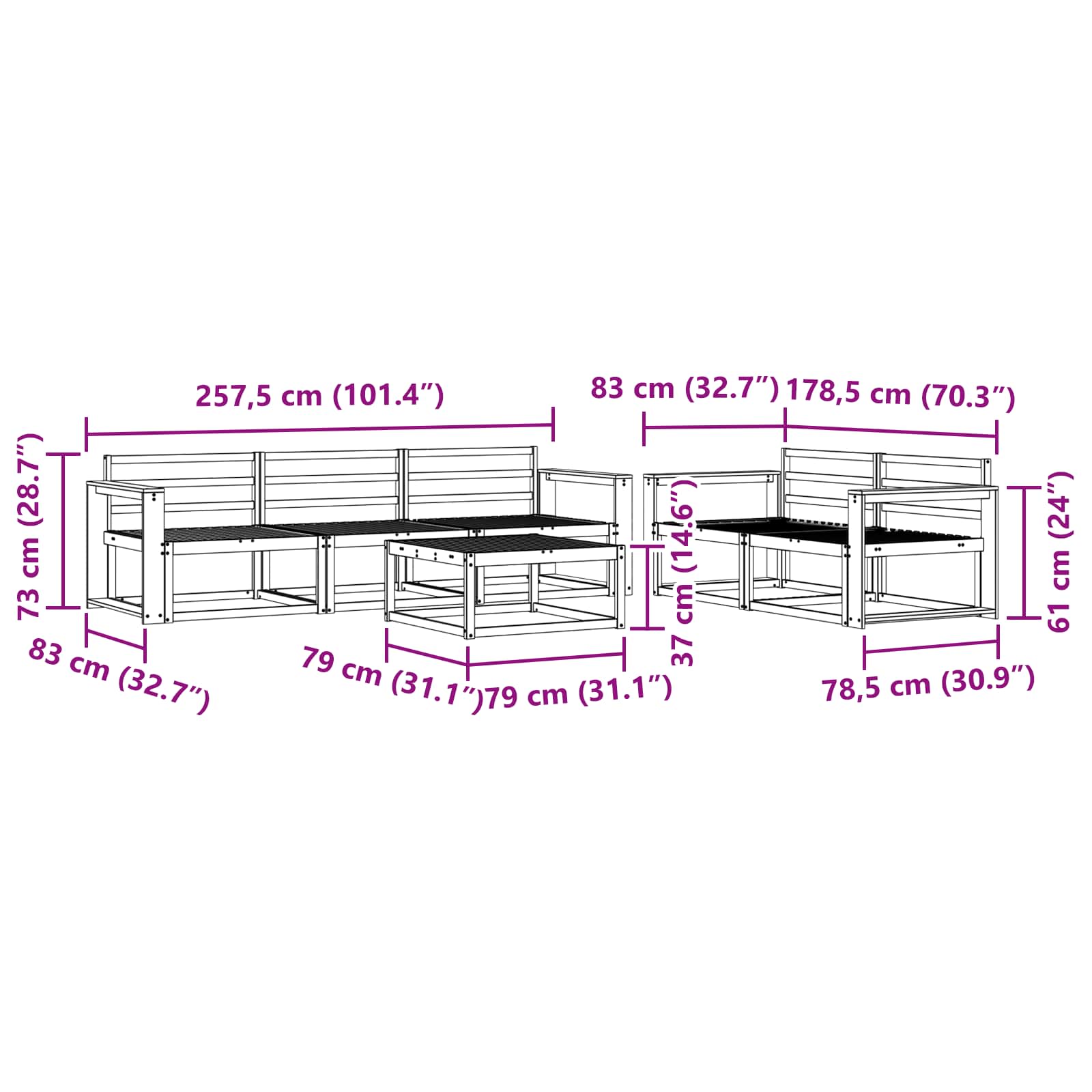vidaXL Zestaw sof na zewnątrz 6 pcs Naturalny Lite Drewno Akacji