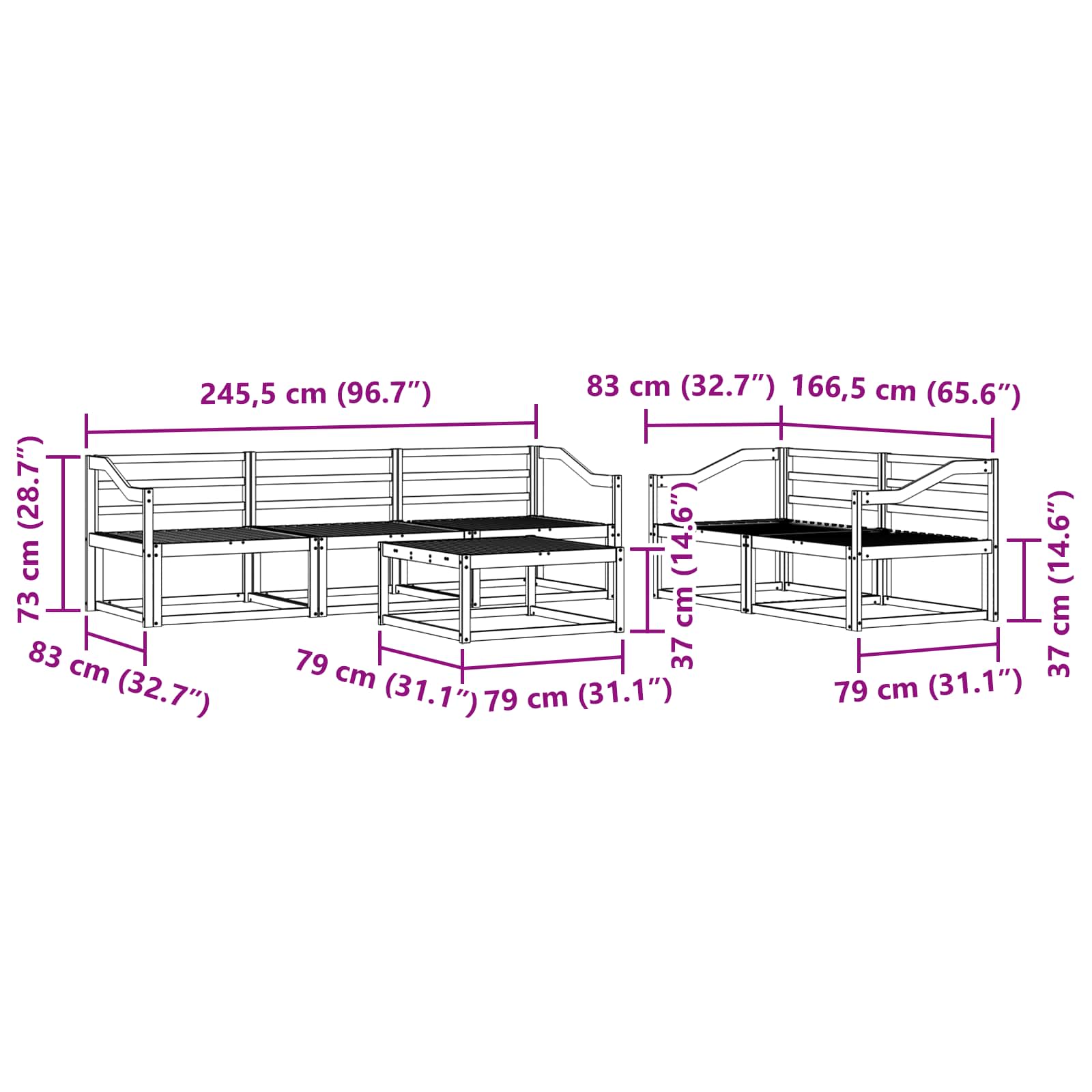 vidaXL Zestaw sof na zewnątrz 6 pcs Naturalny Lite Drewno Akacji