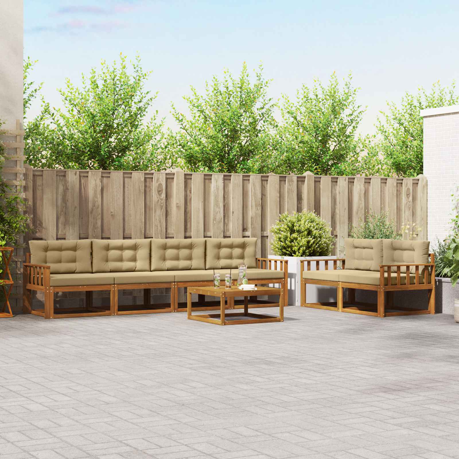 vidaXL Zestaw sof na zewnątrz z poduszką 7 pcs Naturalny i Beżowy