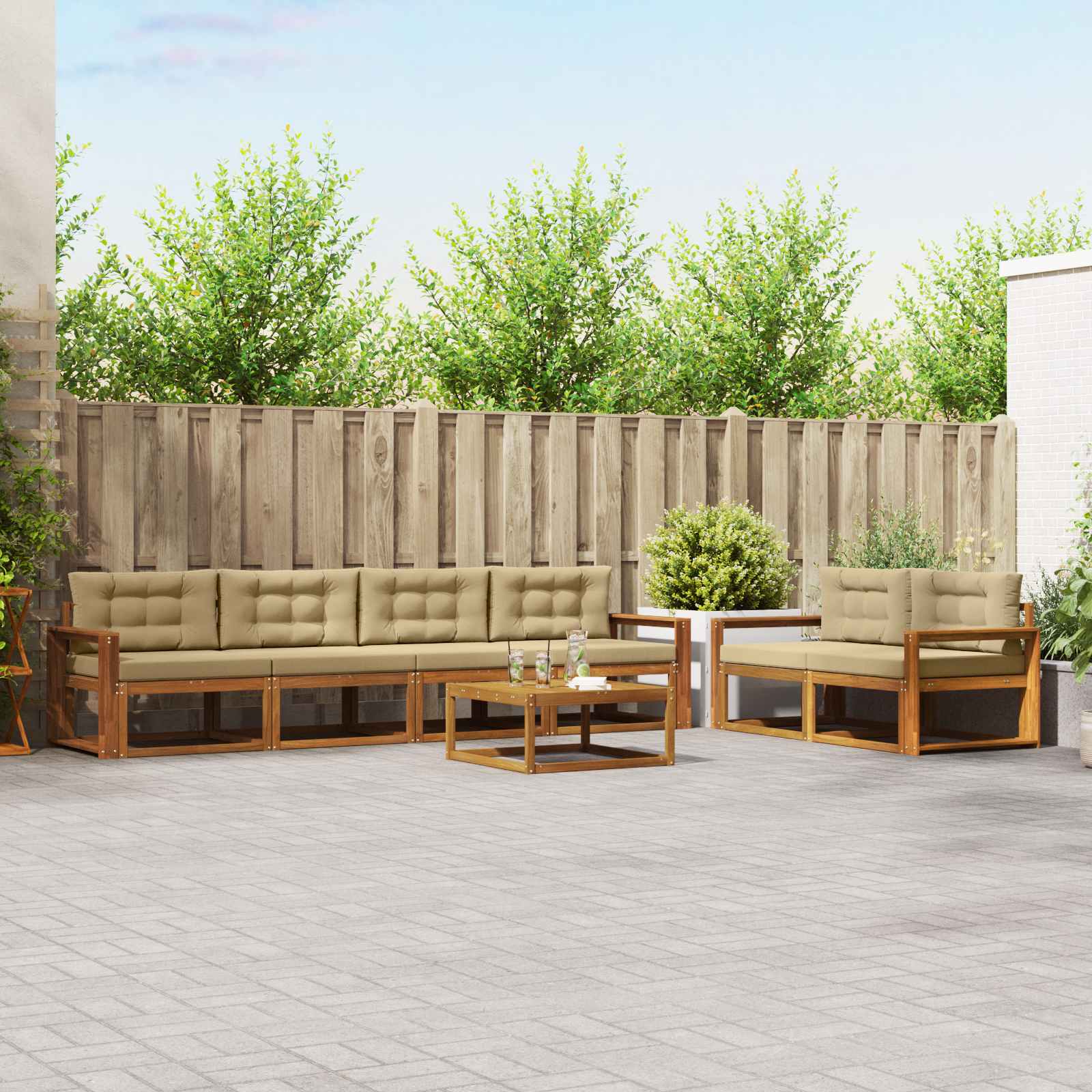vidaXL Zestaw sof na zewnątrz z poduszką 7 pcs Naturalny i Beżowy
