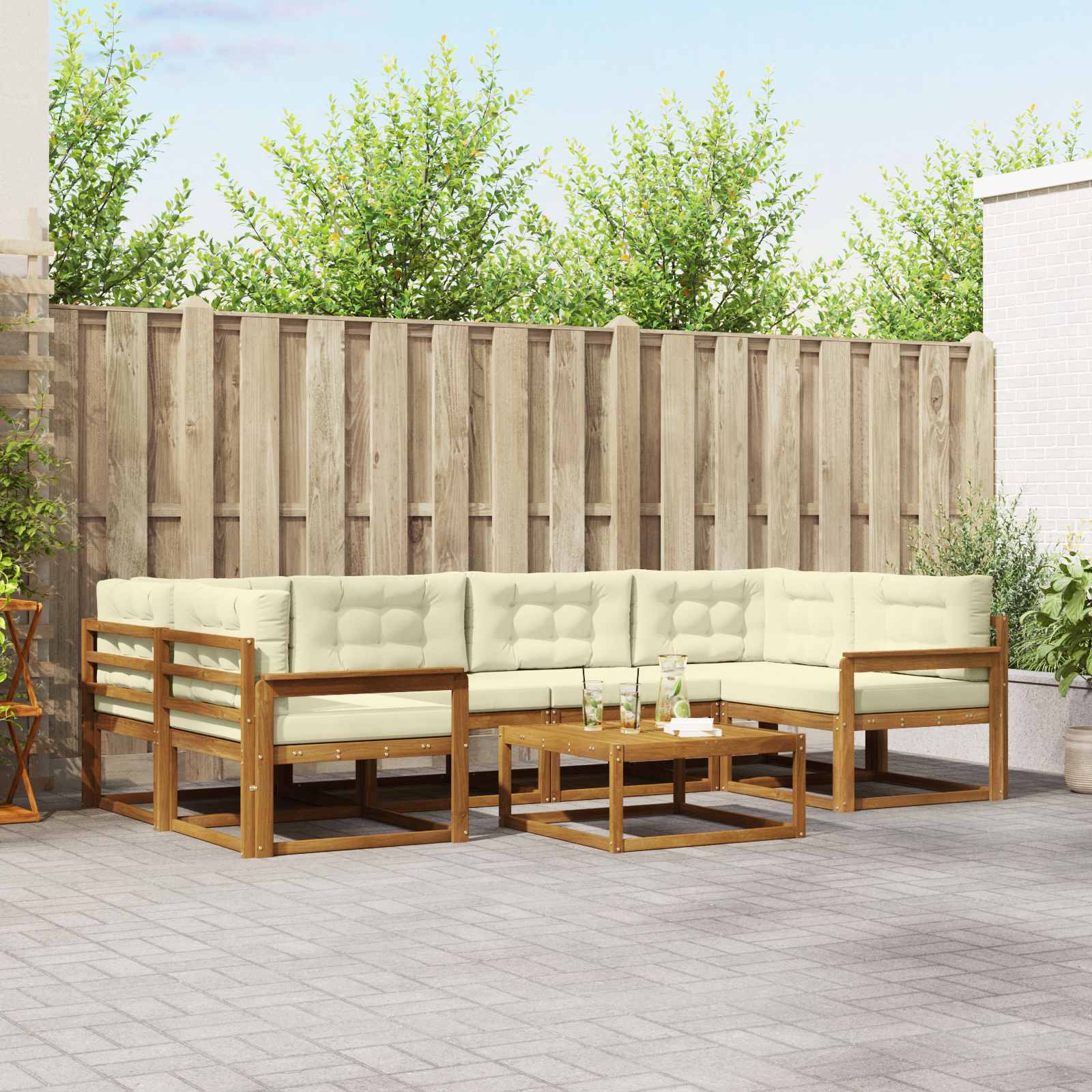 vidaXL Zestaw sof na zewnątrz z poduszką 7 pcs Naturalny i Kremowy