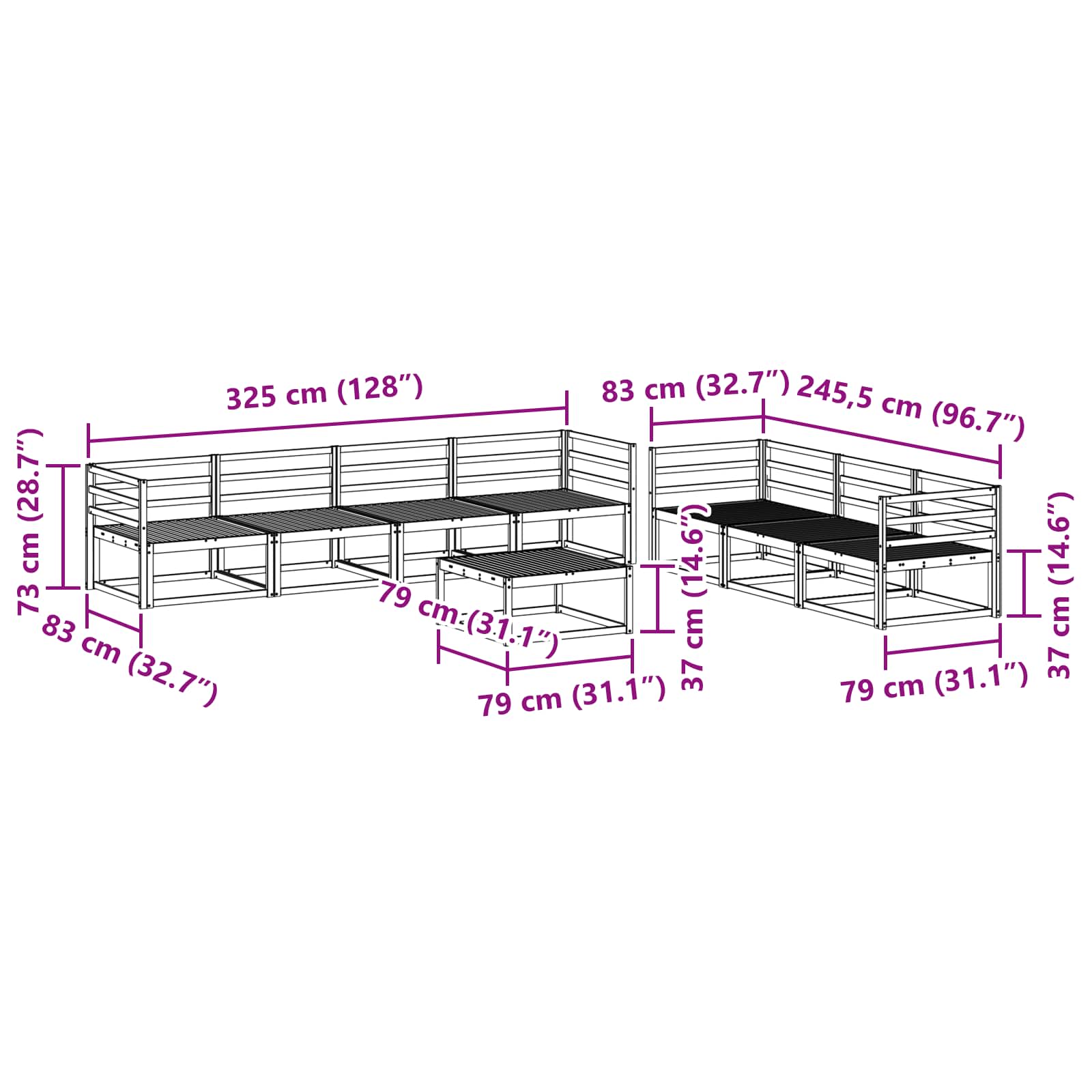 vidaXL Zestaw sof na zewnątrz 8 pcs Naturalny Lite Drewno Akacji
