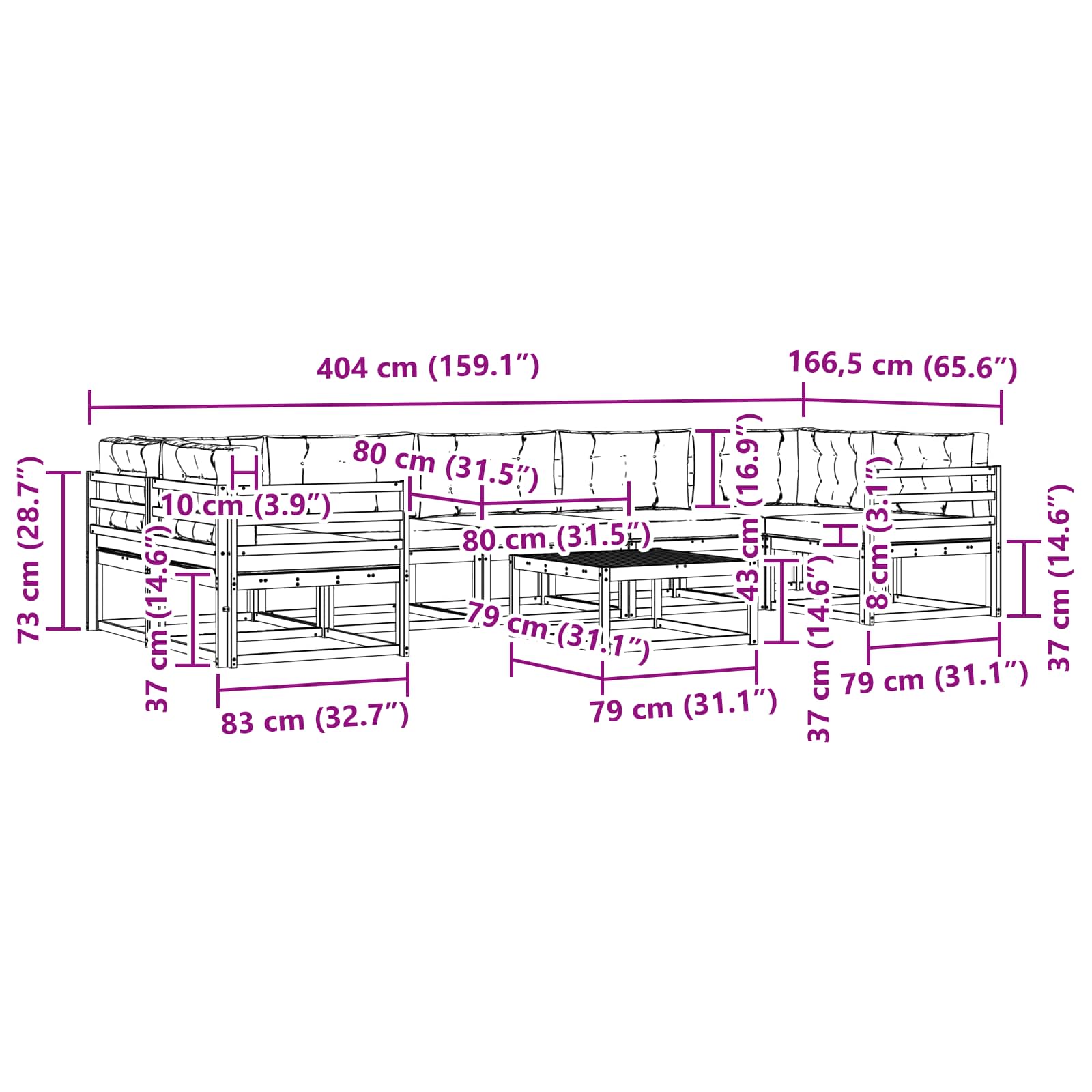vidaXL Zestaw sof na zewnątrz z poduszką 8 pcs Naturalny i Antracytowy