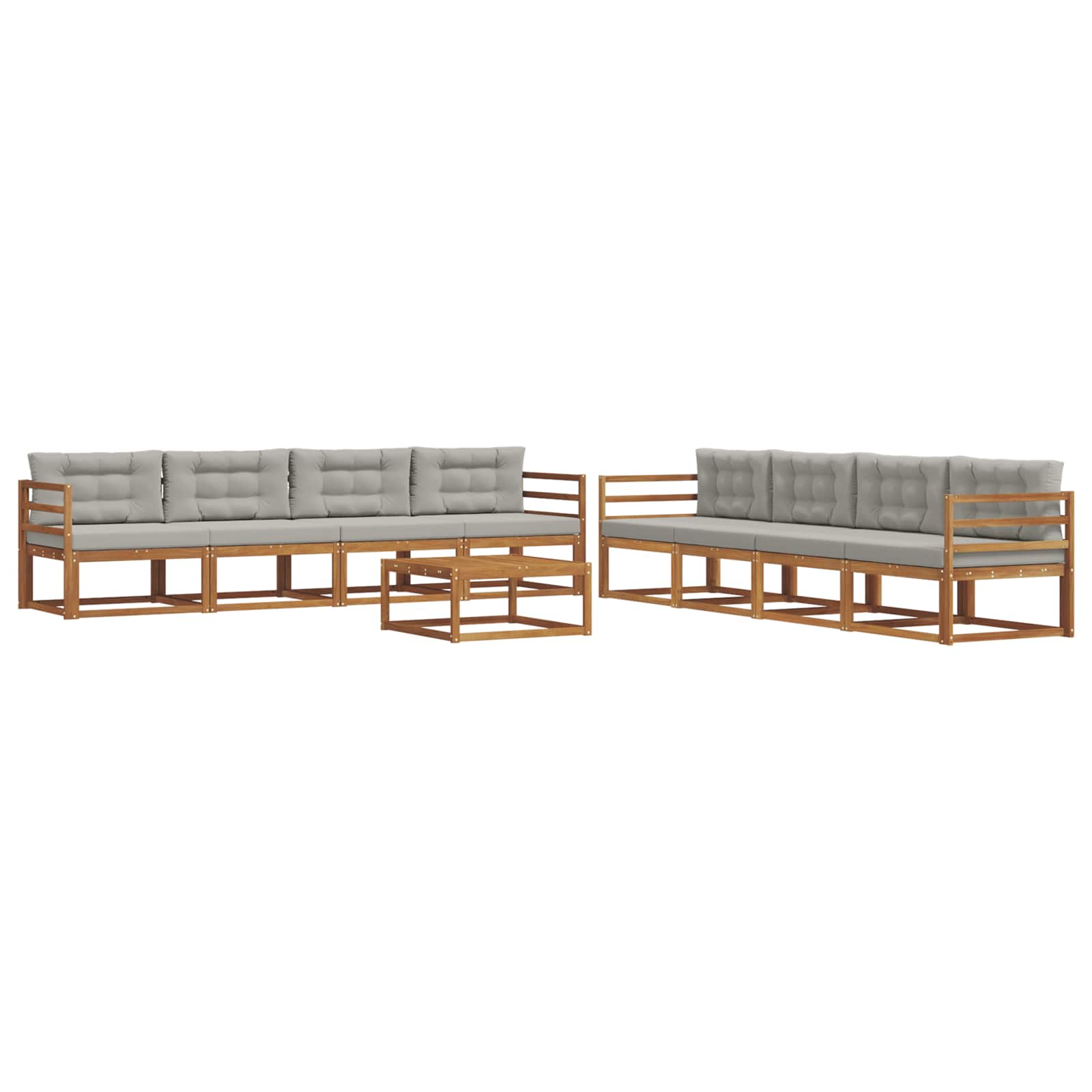 vidaXL Zestaw sof na zewnątrz z poduszką 9 pcs Naturalny i Jasny Szary