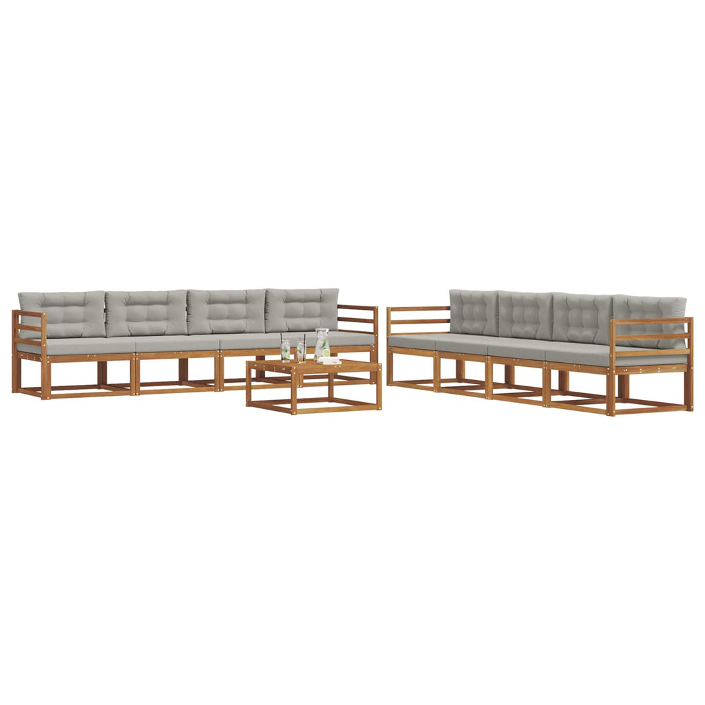 vidaXL Zestaw sof na zewnątrz z poduszką 9 pcs Naturalny i Jasny Szary