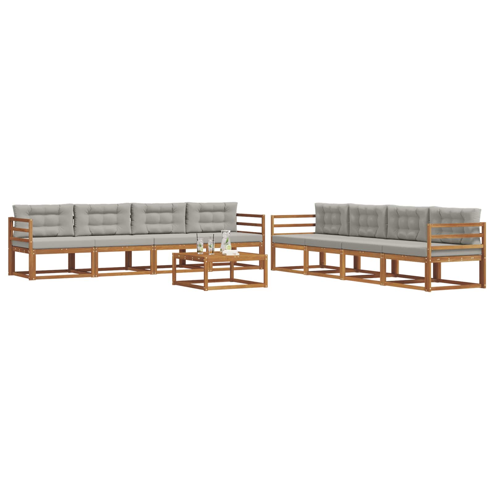 vidaXL Zestaw sof na zewnątrz z poduszką 9 pcs Naturalny i Jasny Szary