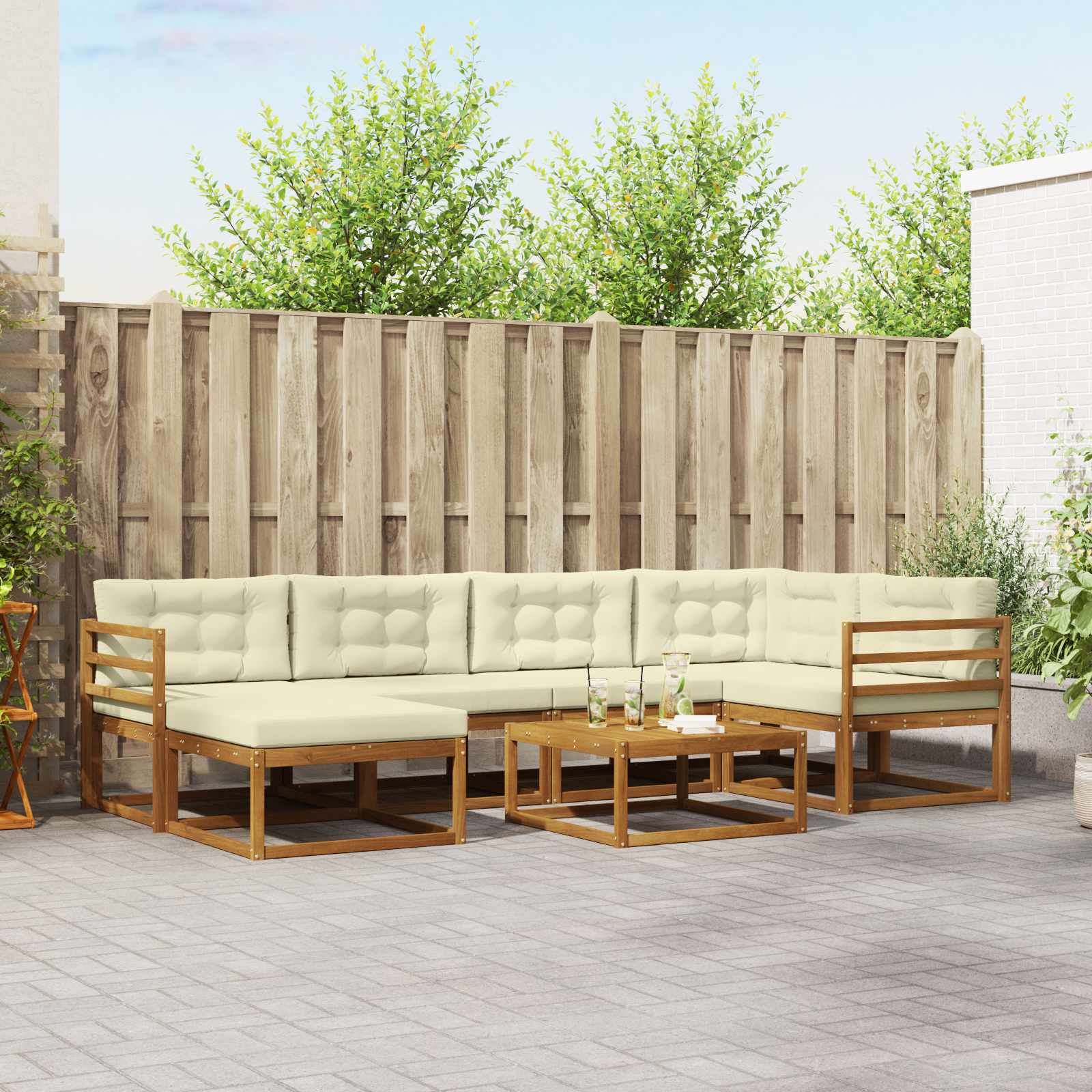 vidaXL Zestaw sof na zewnątrz z poduszką 7 pcs Naturalny i Kremowy