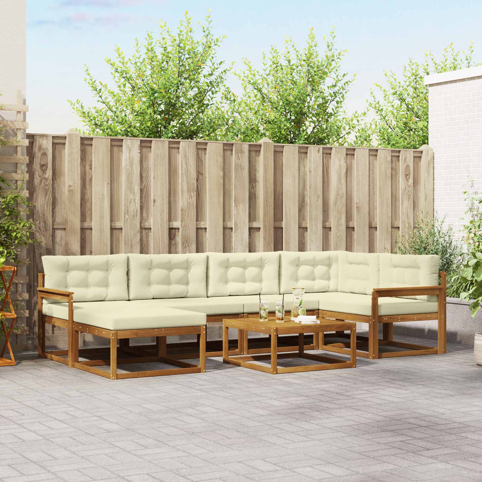 vidaXL Zestaw sof na zewnątrz z poduszką 7 pcs Naturalny i Kremowy