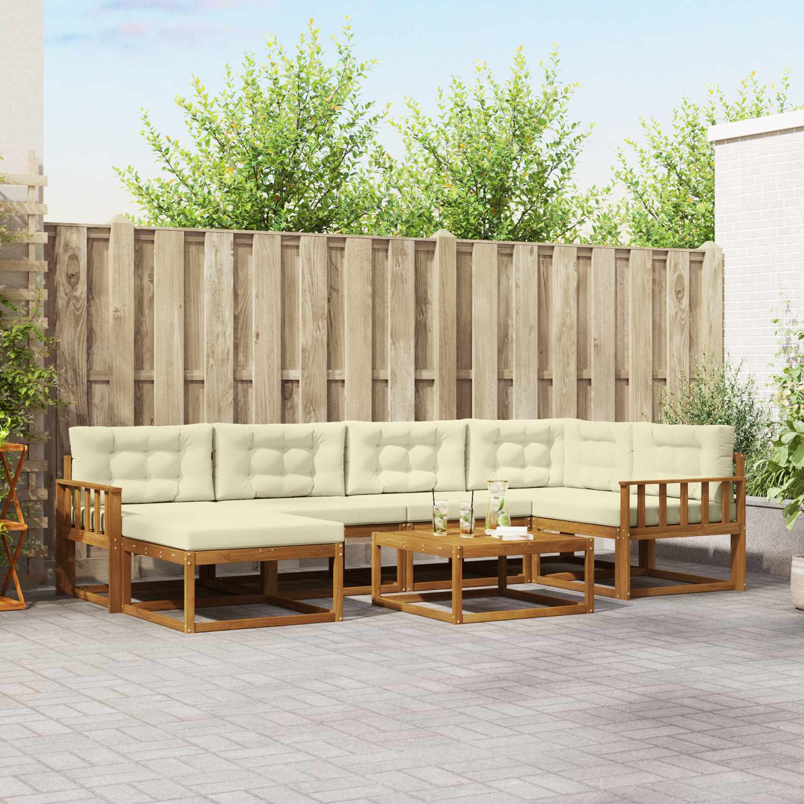 vidaXL Zestaw sof na zewnątrz z poduszką 7 pcs Naturalny i Kremowy