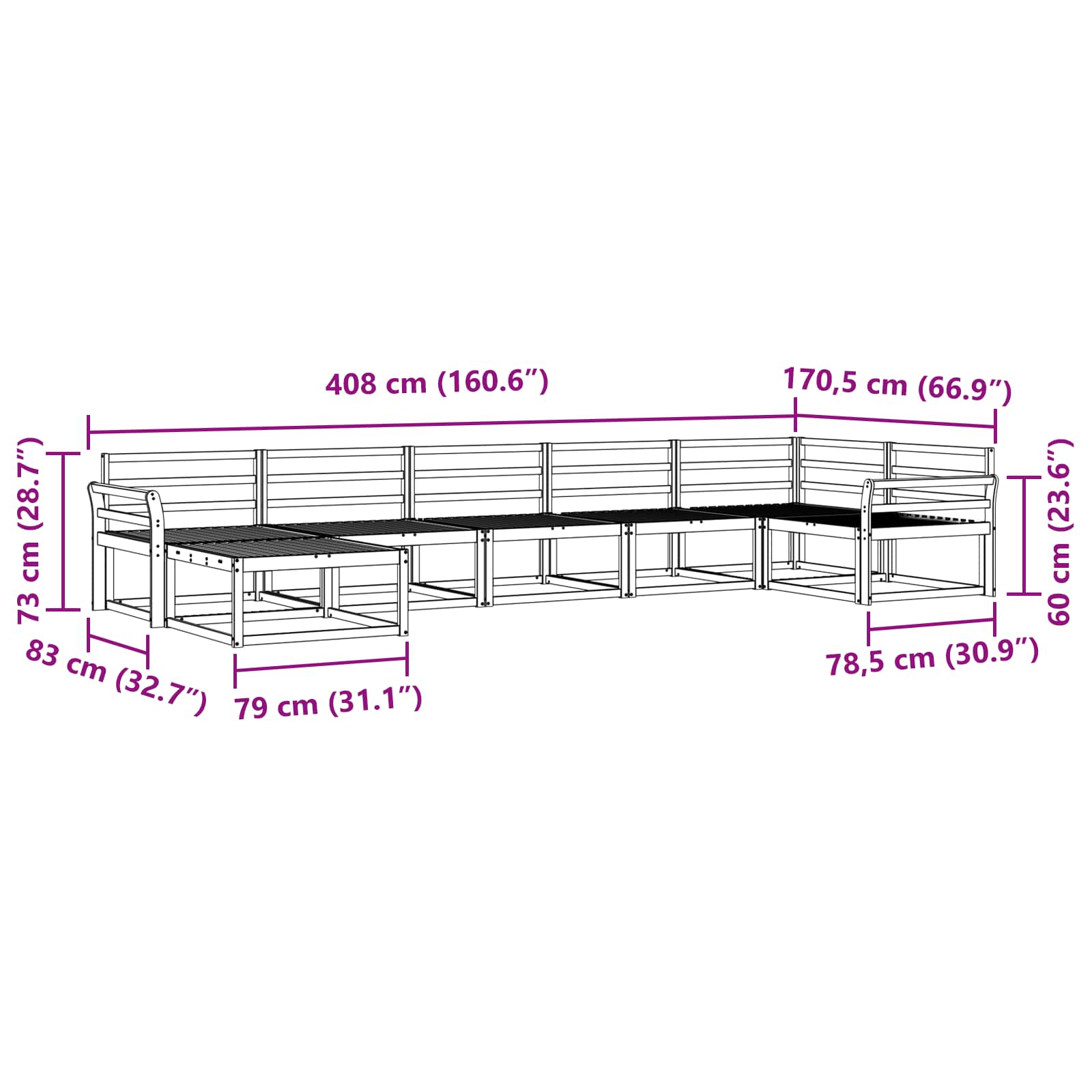 vidaXL Zestaw sof na zewnątrz 7 pcs Naturalny Lite Drewno Akacji