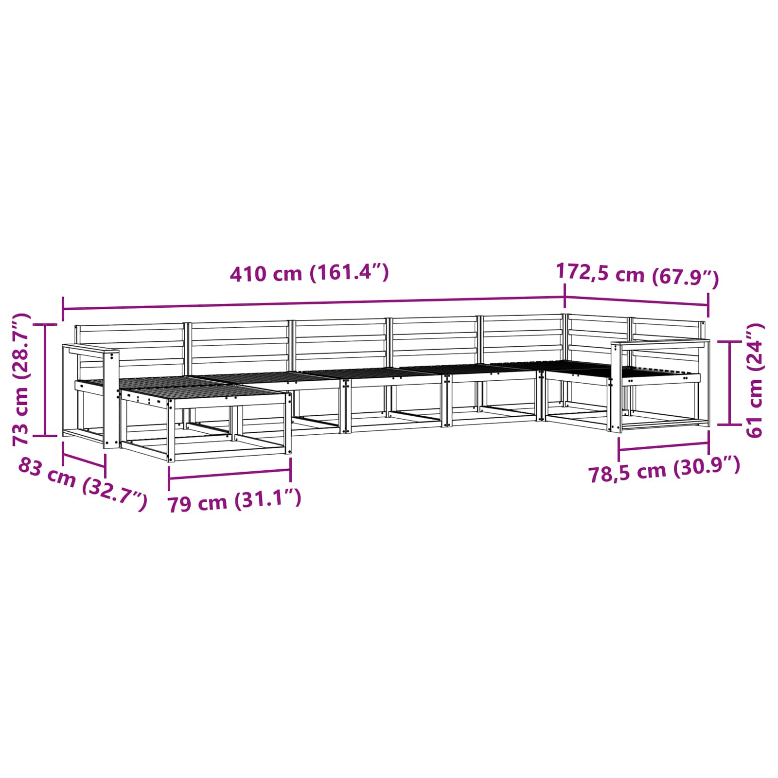vidaXL Zestaw sof na zewnątrz 7 pcs Naturalny Lite Drewno Akacji