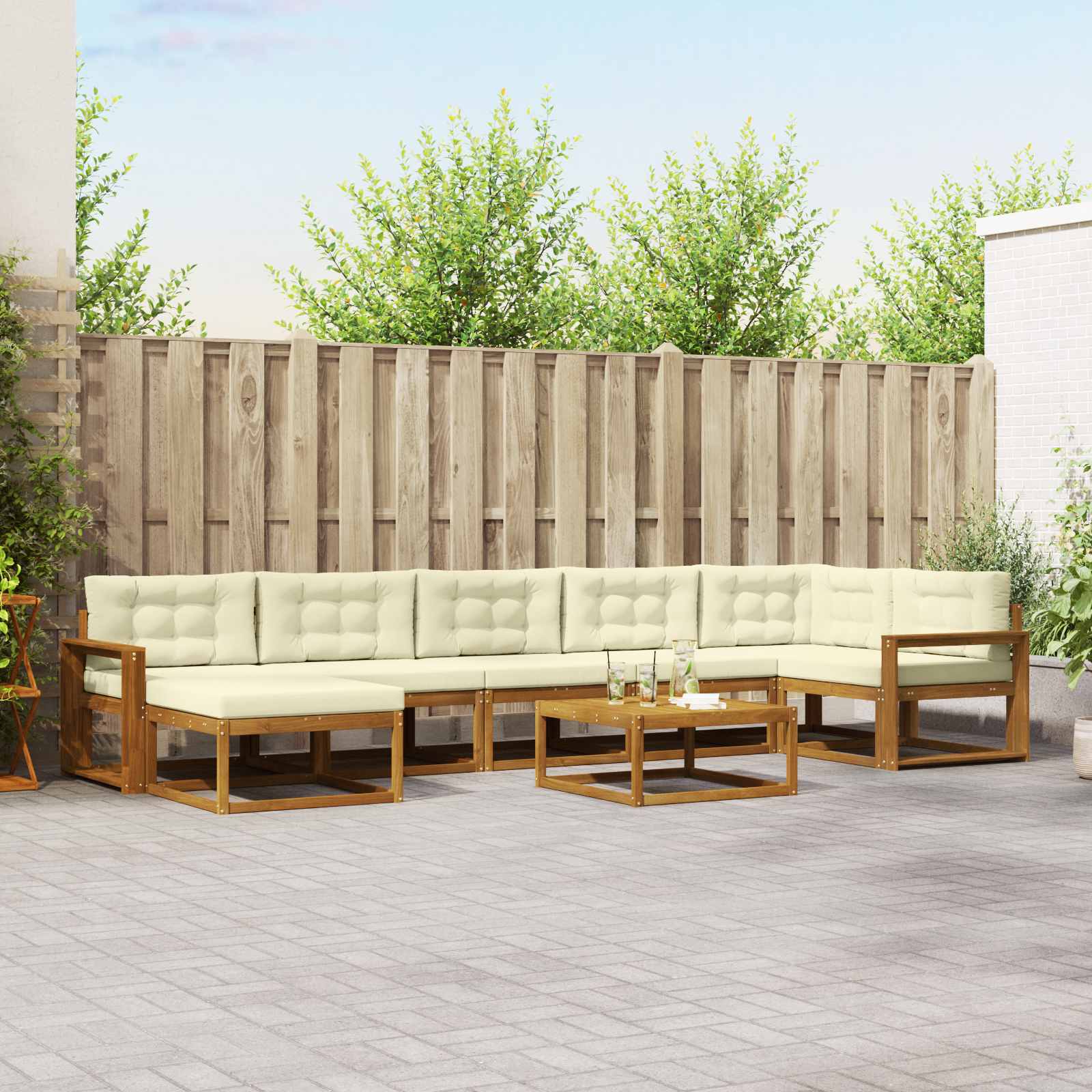 vidaXL Zestaw sof na zewnątrz z poduszką 8 pcs Naturalny i Kremowy