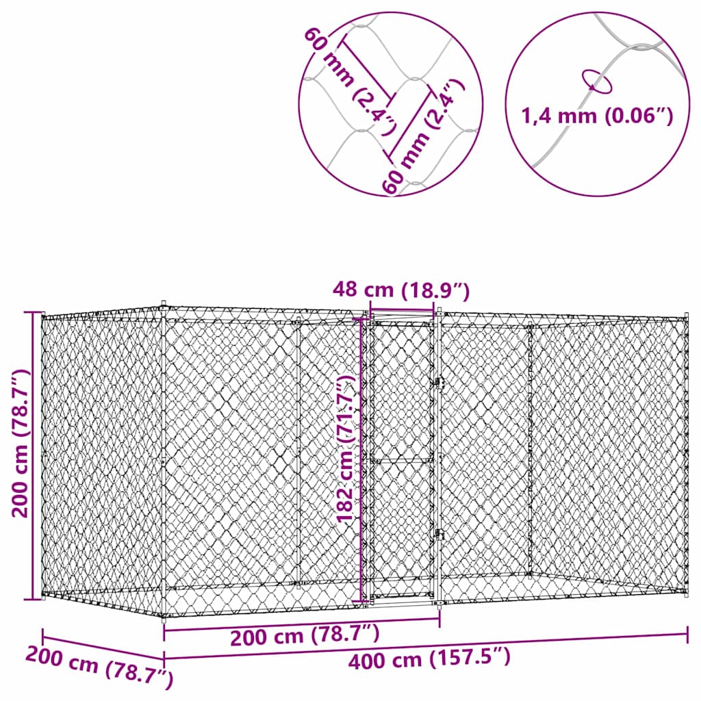 vidaXL Klatka dla psa Srebrny 400 x 200 x 200 cm Stal Galwanizowana