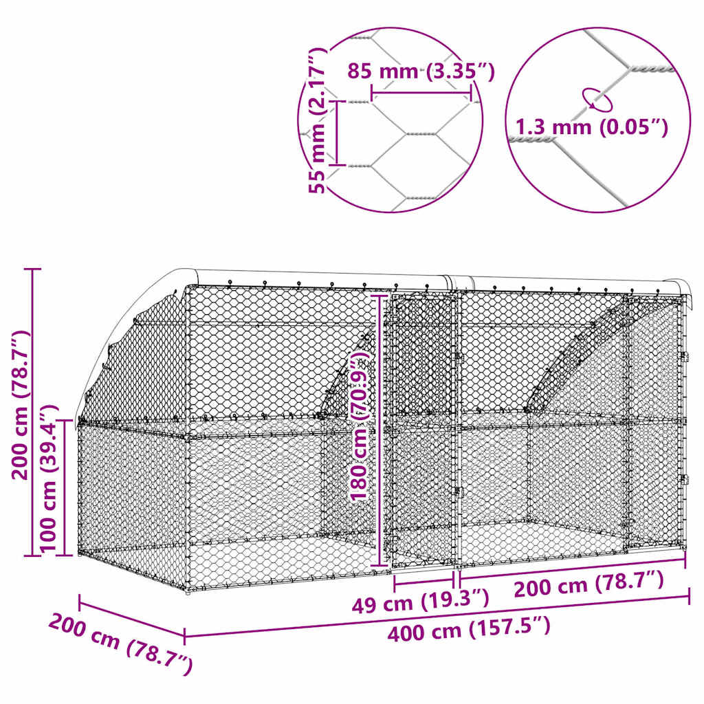 vidaXL Kenel dla Psów 2 pcs Srebrny 4 x 2 x 2 m Stal galwanizowana