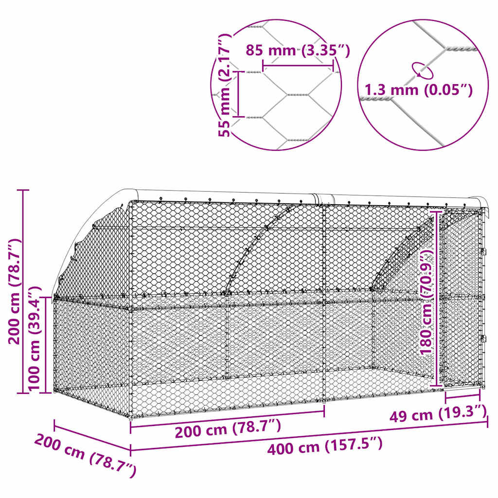 vidaXL Kenel dla Psów 2 pcs Srebrny 4 x 2 x 2 m Stal galwanizowana