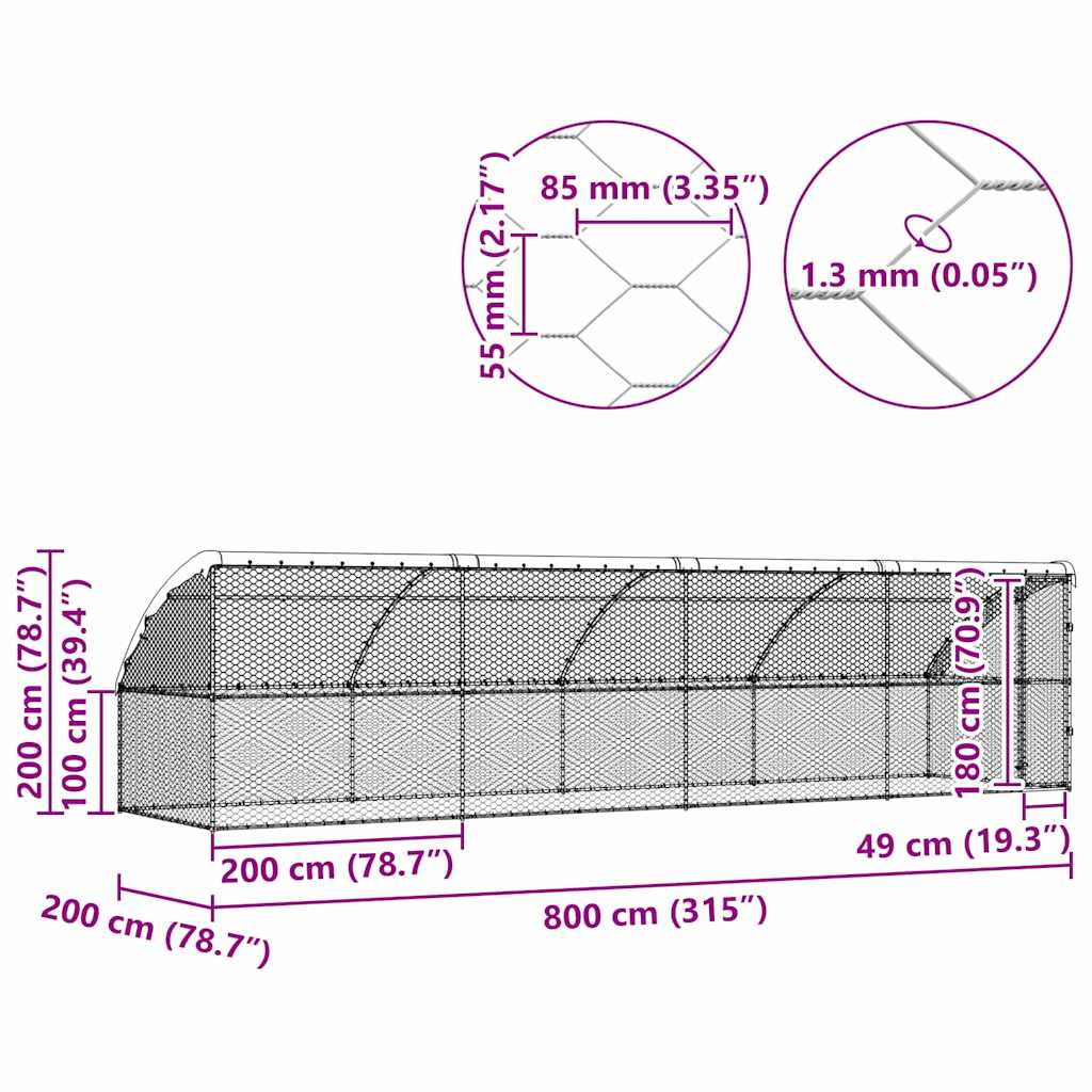 vidaXL Kenel dla Psów 4 pcs Srebrny 8 x 2 x 2 m Stal galwanizowana