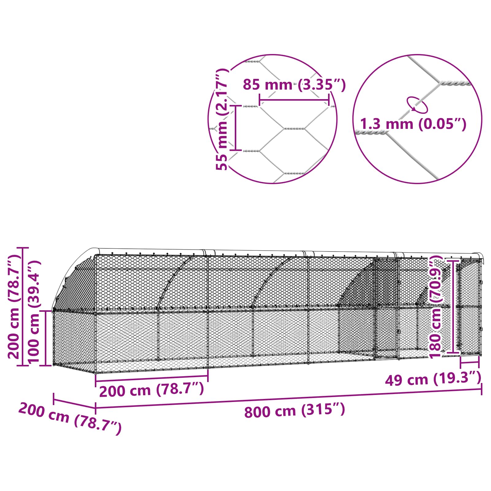 vidaXL Kenel dla Psów 4 pcs Srebrny 8 x 2 x 2 m Stal galwanizowana