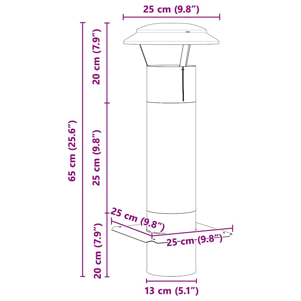 vidaXL Przedłużenie kominka Srebrny 25 x 25 x 65 cm Stal nierdzewna