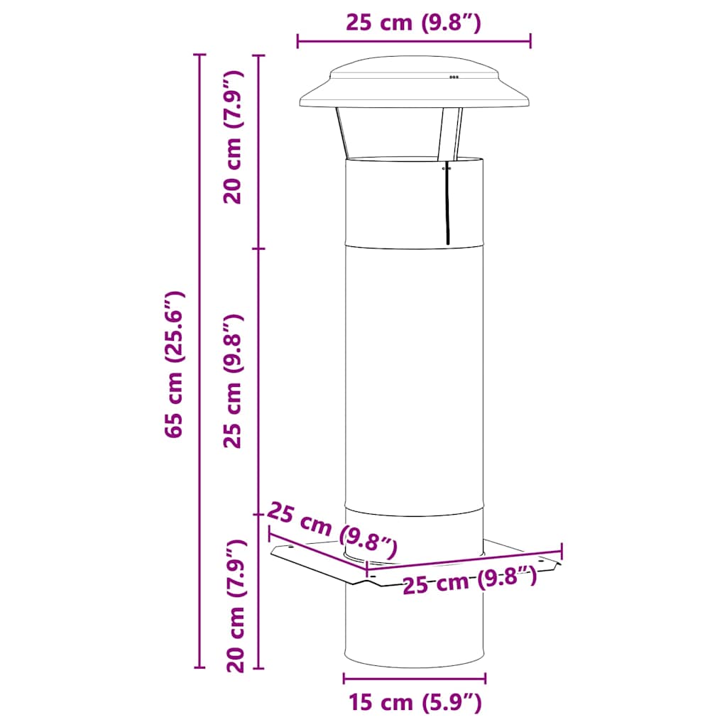 vidaXL Przedłużenie kominka Srebrny 25 x 25 x 65 cm Stal nierdzewna