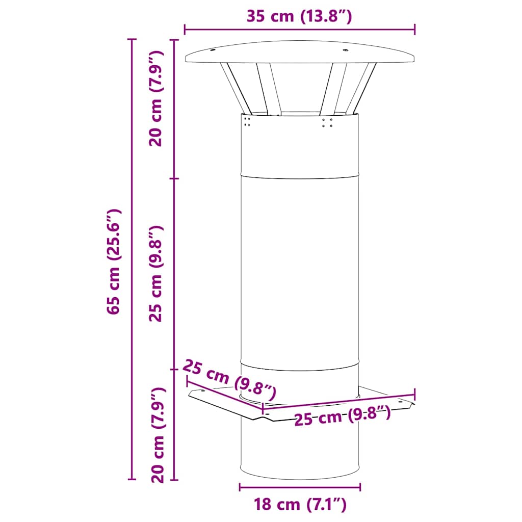 vidaXL Przedłużenie kominka Srebrny 35 x 35 x 65 cm Stal nierdzewna