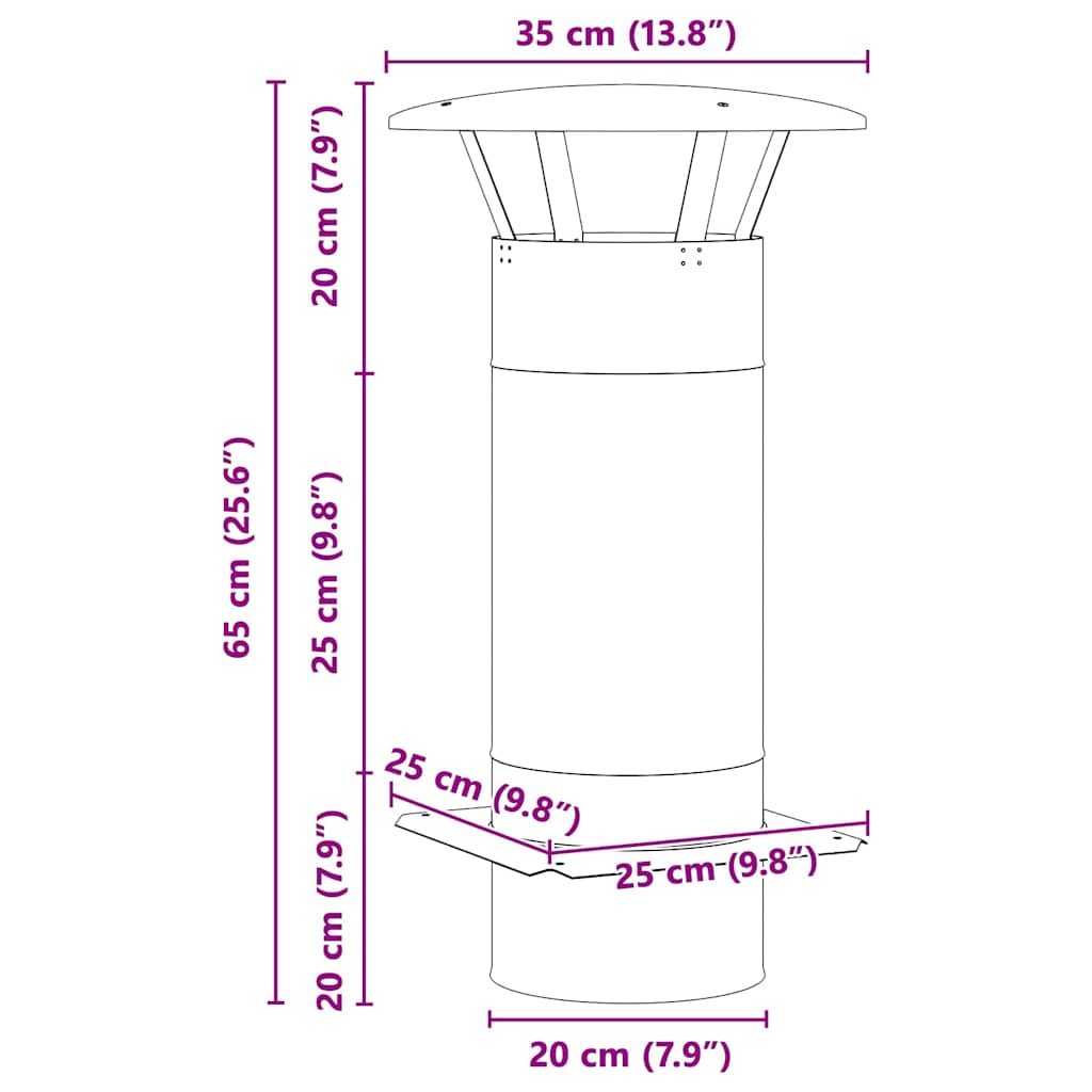 vidaXL Przedłużenie kominka Srebrny 35 x 35 x 65 cm Stal nierdzewna