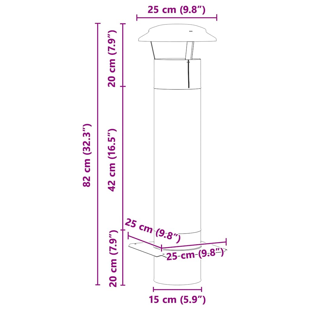 vidaXL Przedłużenie kominka Srebrny 25 x 25 x 82 cm Stal nierdzewna