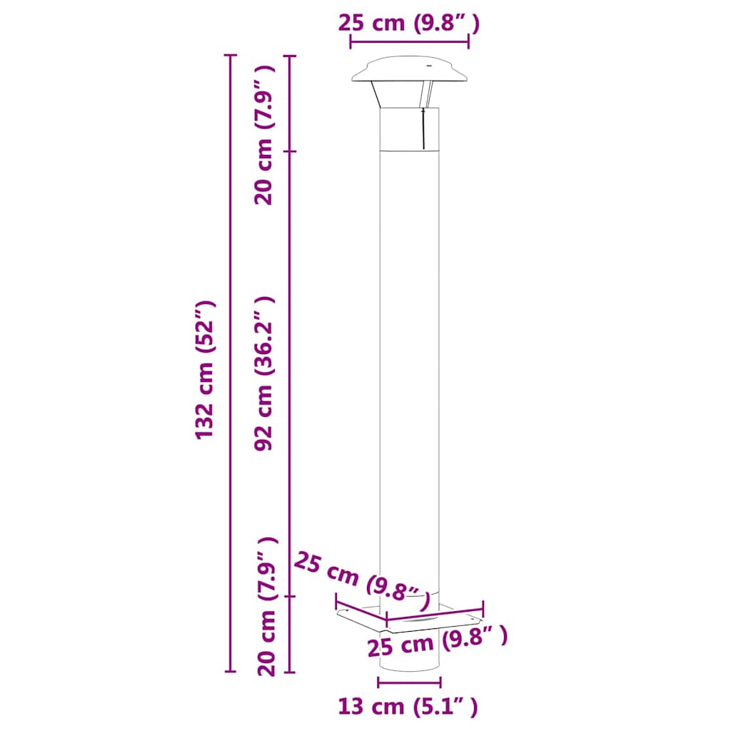 vidaXL Przedłużenie kominka Srebrny 25 x 25 x 132 cm stal nierdzewna
