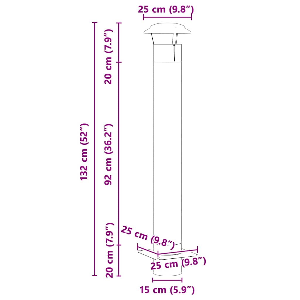 vidaXL Przedłużenie kominka srebrny 25 x 25 x 132 cm stal nierdzewna