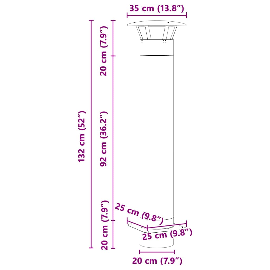 vidaXL Przedłużenie kominka srebrny 35 x 35 x 132 cm stal nierdzewna
