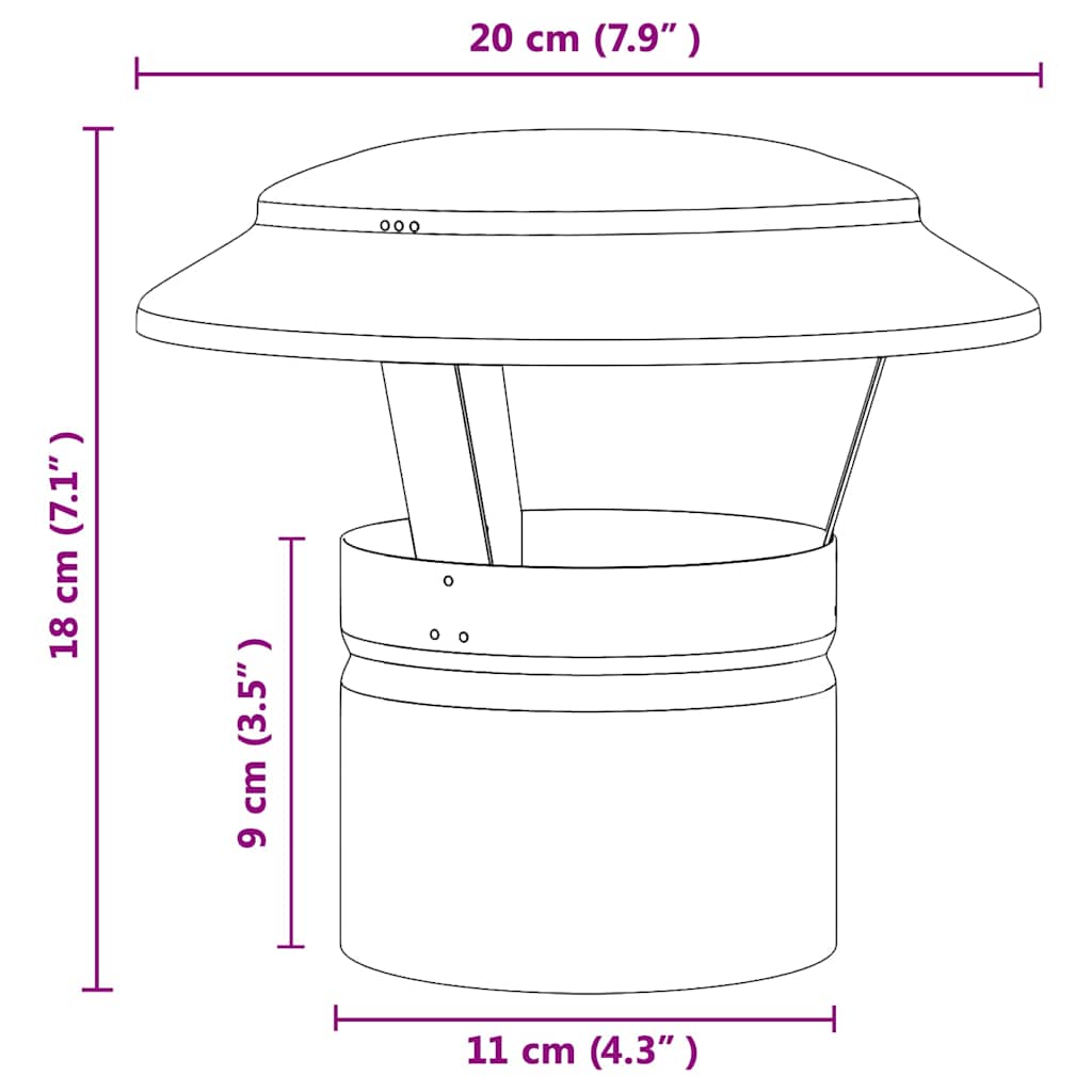 vidaXL Pokrowiec na komin przeciwdeszczowy Srebrny 20 x 20 x 18 cm
