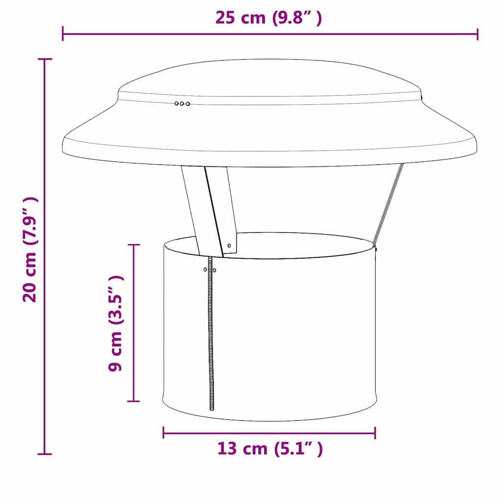 vidaXL Pokrowiec na komin przeciwdeszczowy Srebrny 25 x 25 x 20 cm