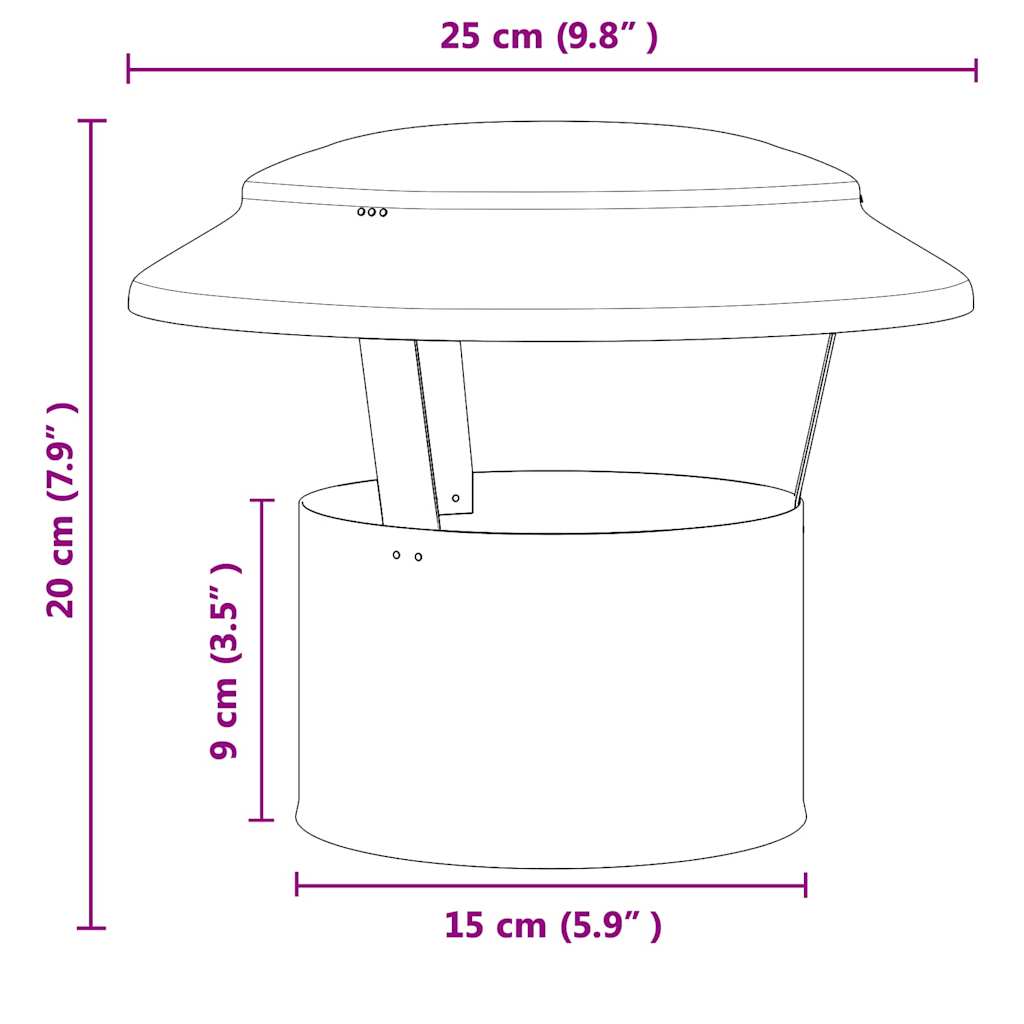 vidaXL Pokrowiec na komin przeciwdeszczowy Srebrny 25 x 25 x 20 cm