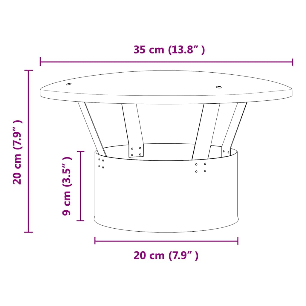 vidaXL Pokrowiec na komin przeciwdeszczowy Srebrny 35 x 35 x 20 cm