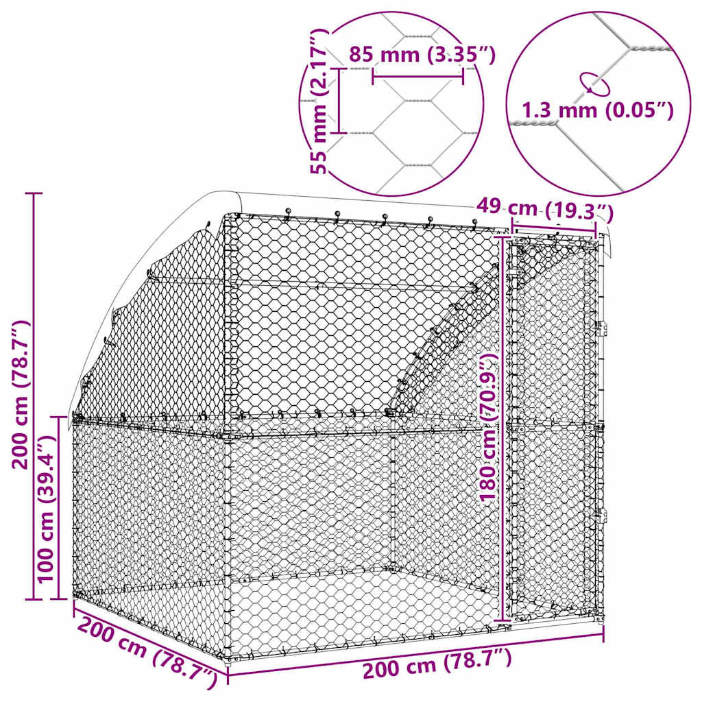 vidaXL Kenel dla Psów Srebrny 2 x 2 x 2 m Stal galwanizowana