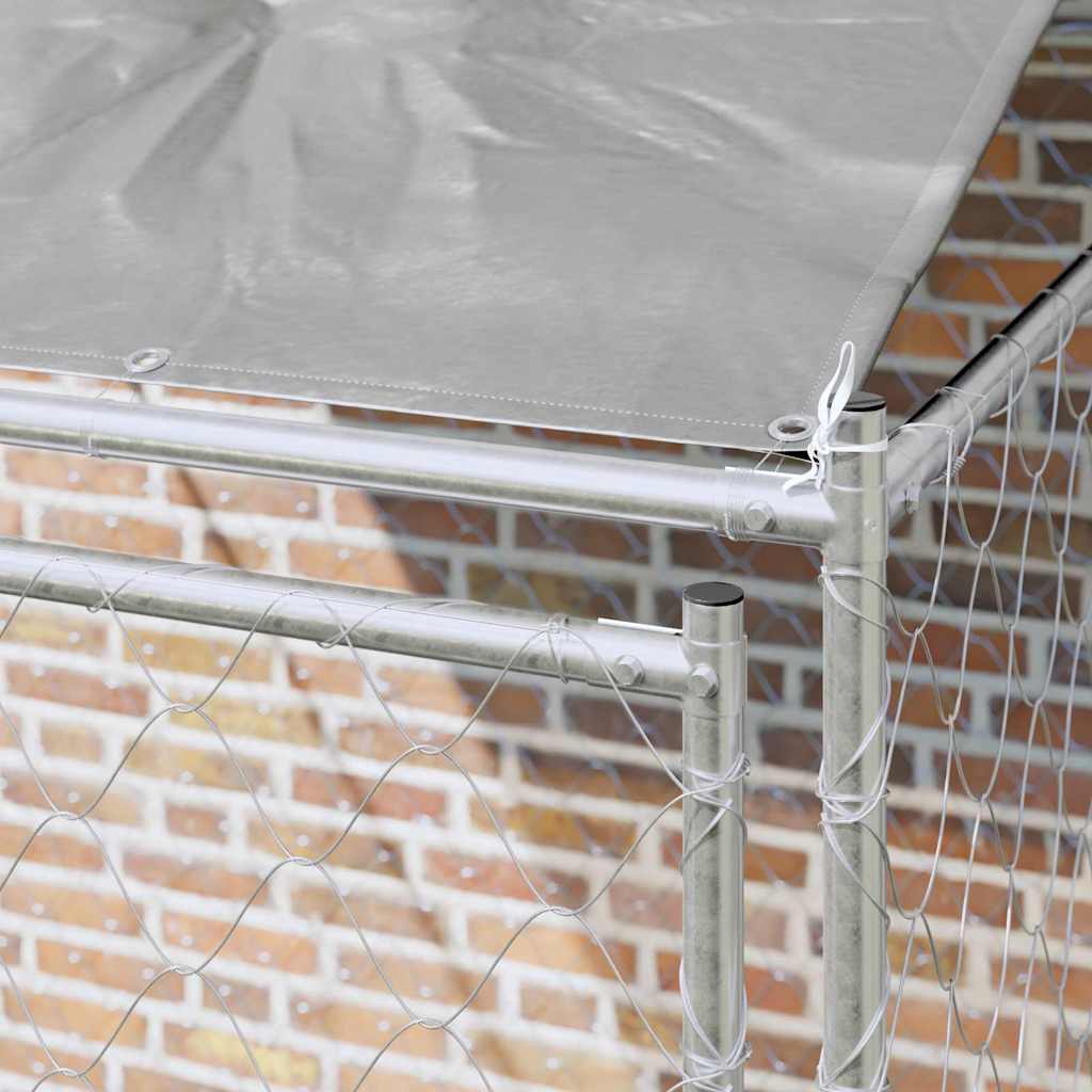 vidaXL Klatka dla psa z dachem Srebrny 200 x 200 x 258 cm Stal i PE
