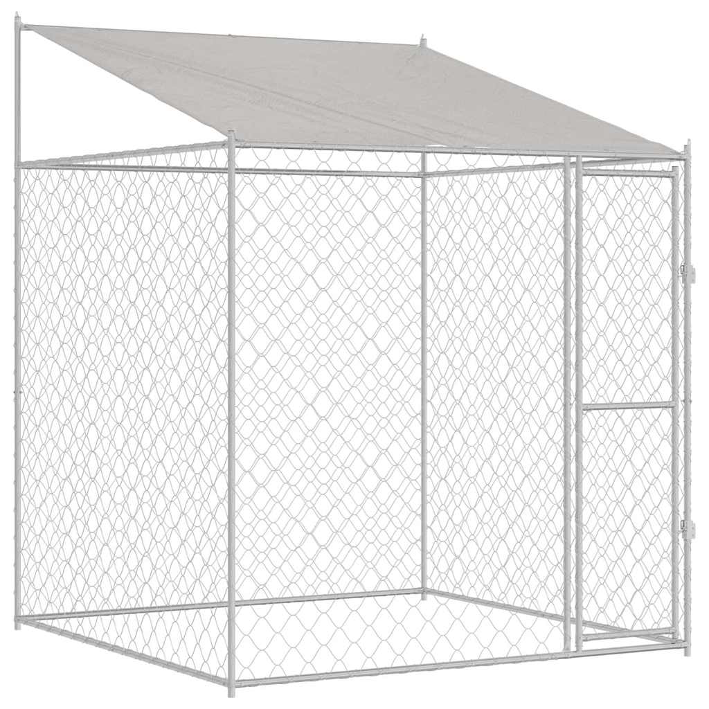 vidaXL Klatka dla psa z dachem Srebrny 200 x 200 x 258 cm Stal i PE