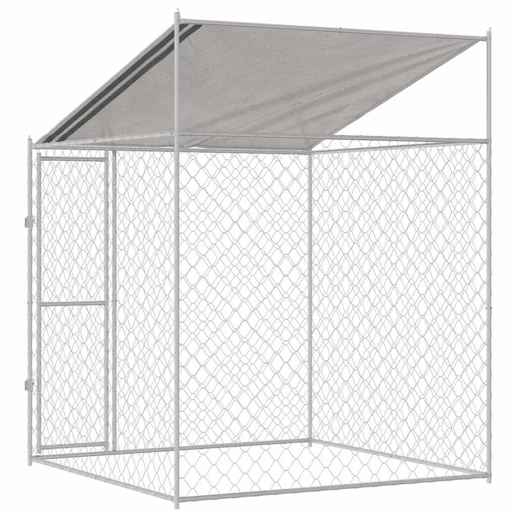 vidaXL Klatka dla psa z dachem Srebrny 200 x 200 x 258 cm Stal i PE